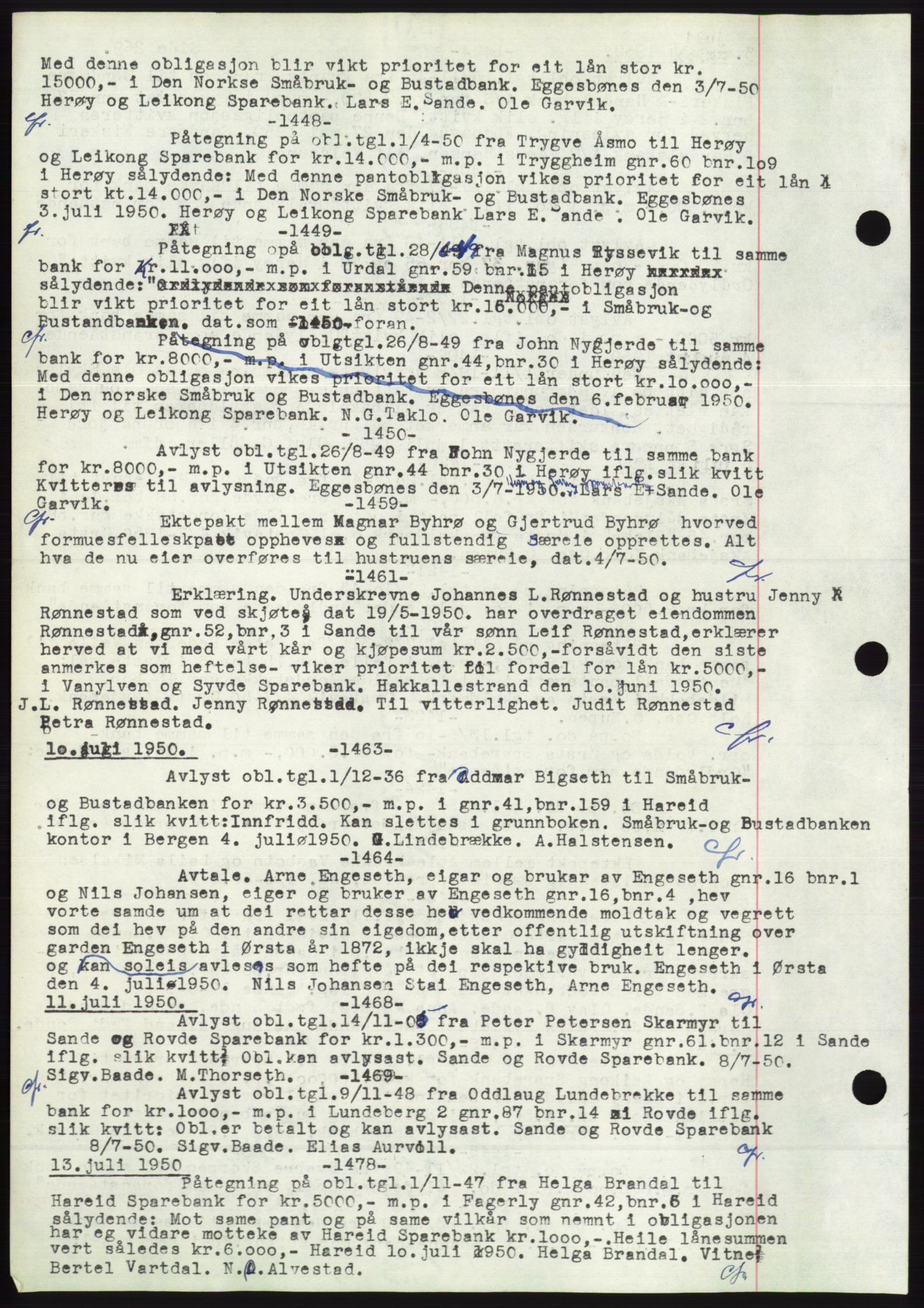 Søre Sunnmøre sorenskriveri, AV/SAT-A-4122/1/2/2C/L0072: Mortgage book no. 66, 1941-1955, Diary no: : 1448/1950