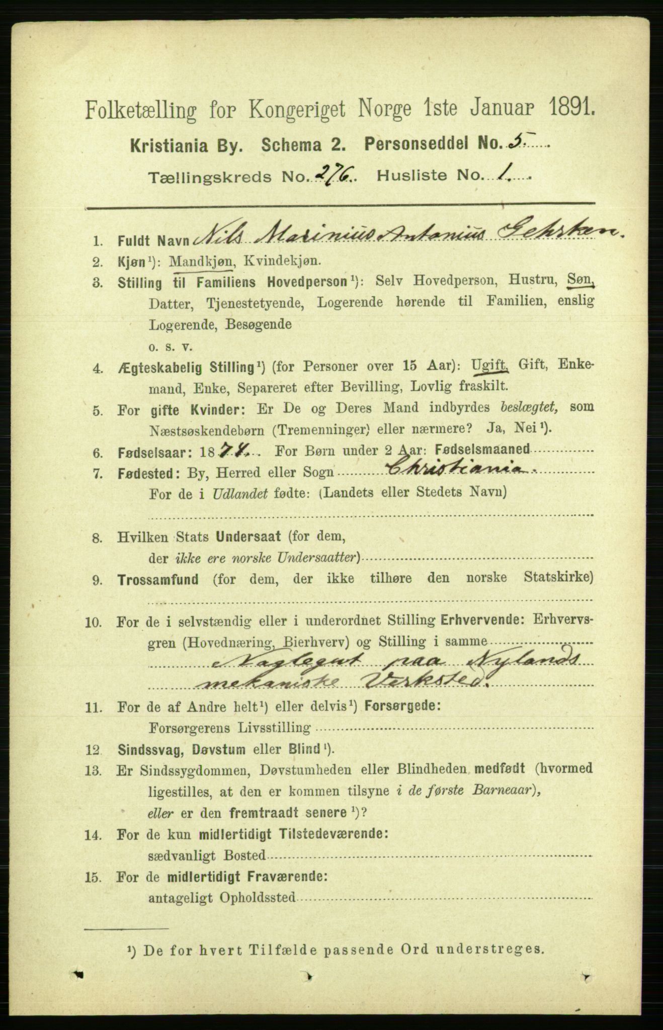 RA, 1891 census for 0301 Kristiania, 1891, p. 167505