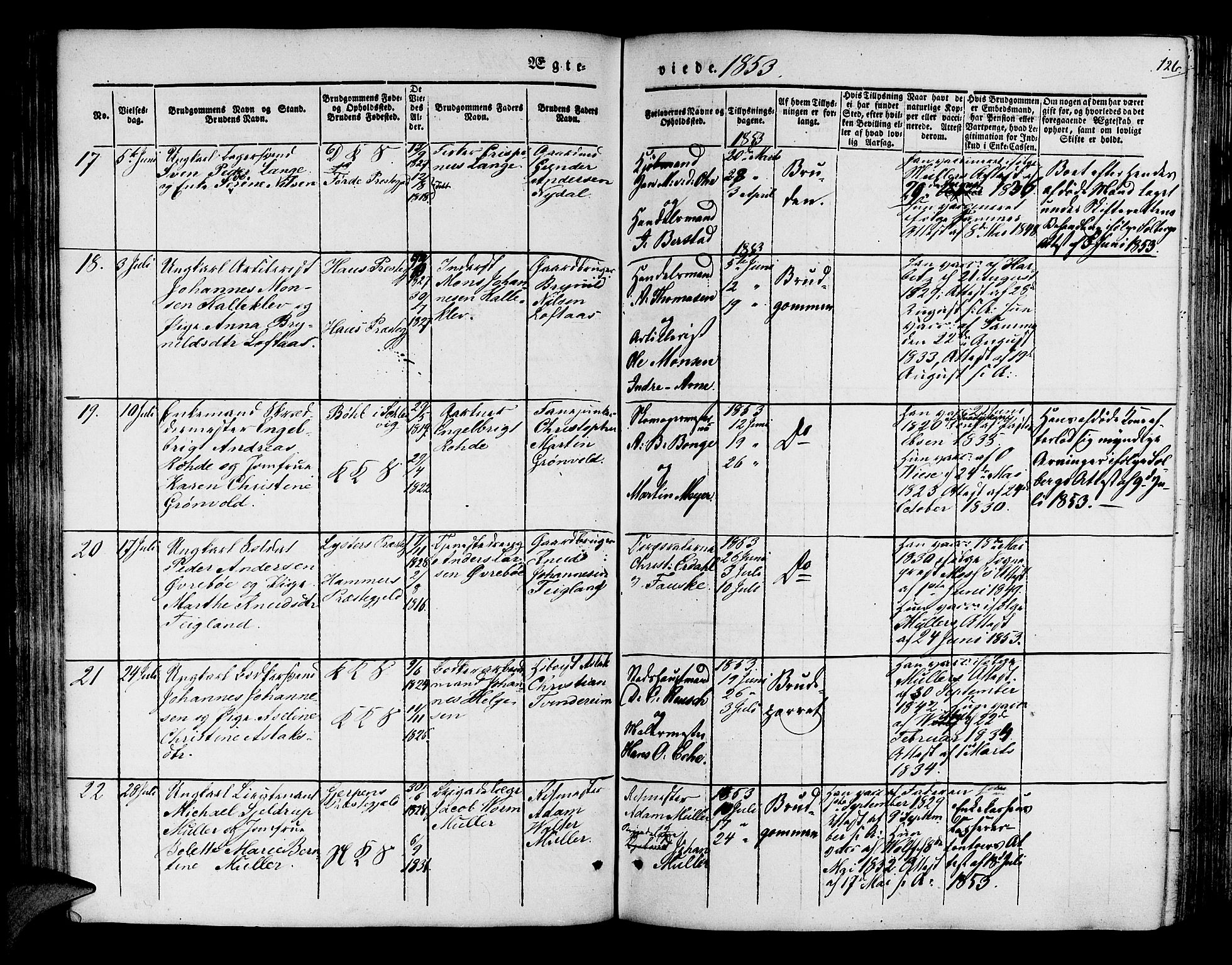 Korskirken sokneprestembete, AV/SAB-A-76101/H/Hab: Parish register (copy) no. D 1, 1840-1867, p. 126