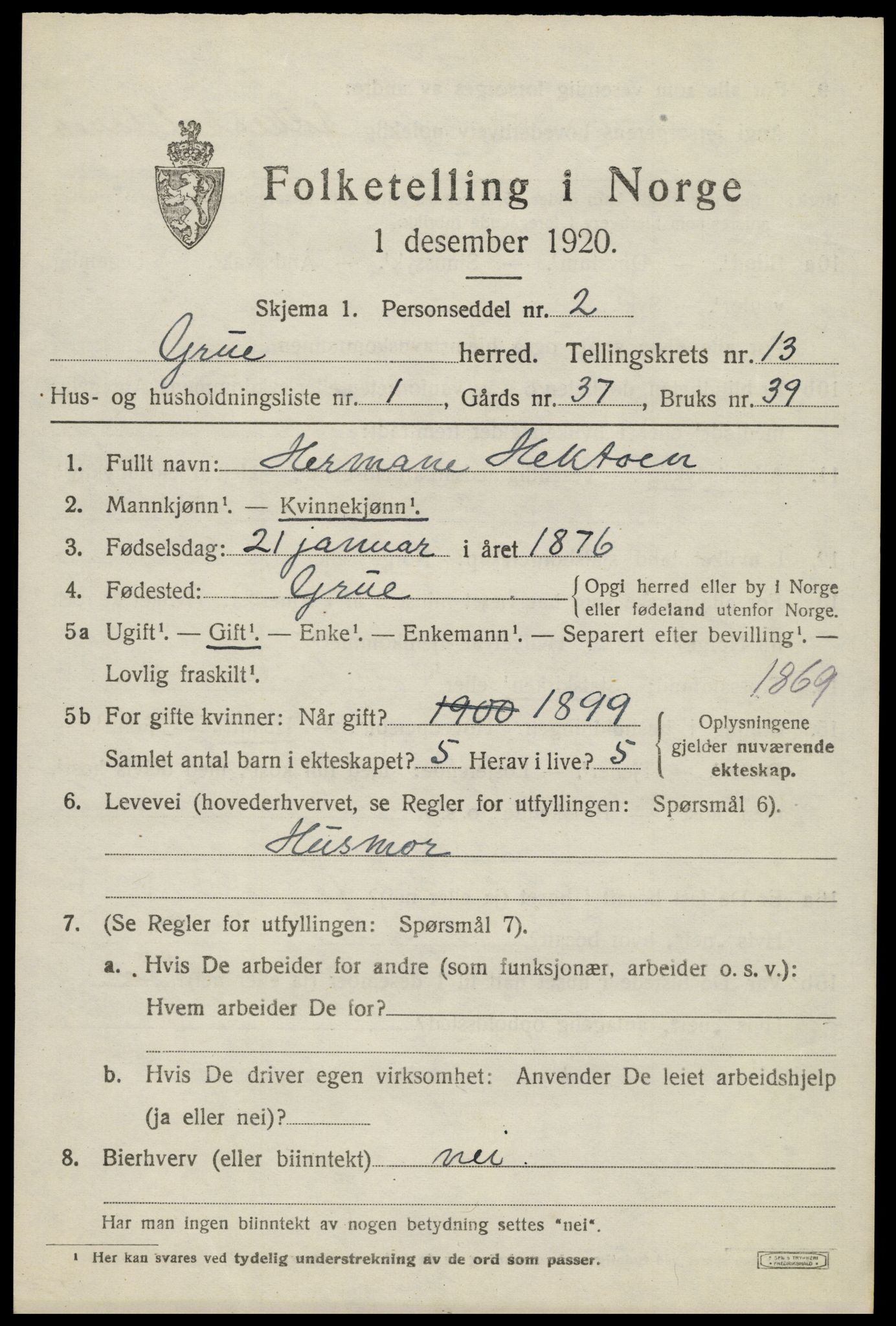 SAH, 1920 census for Grue, 1920, p. 11703