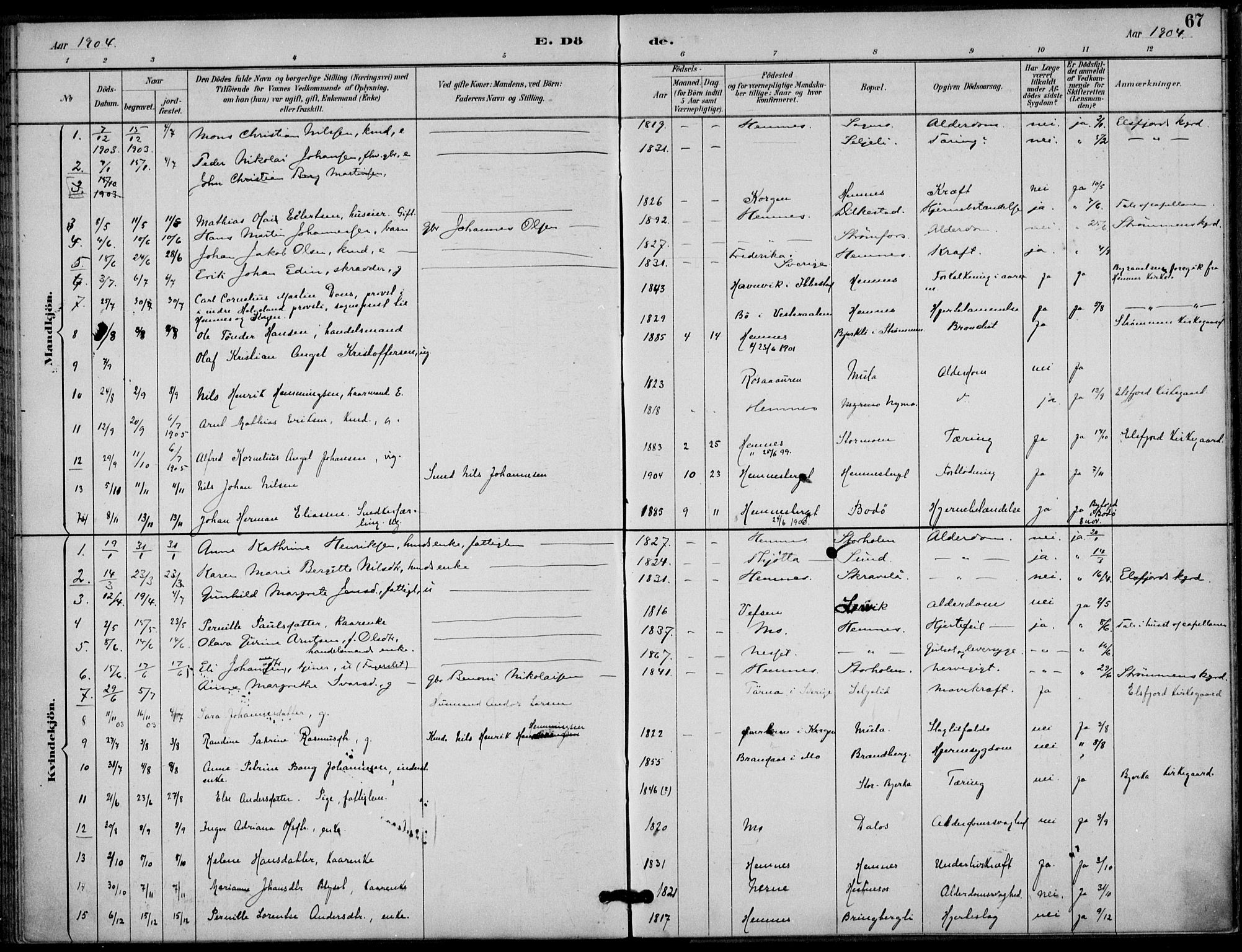 Ministerialprotokoller, klokkerbøker og fødselsregistre - Nordland, AV/SAT-A-1459/825/L0363: Parish register (official) no. 825A17, 1890-1909, p. 67