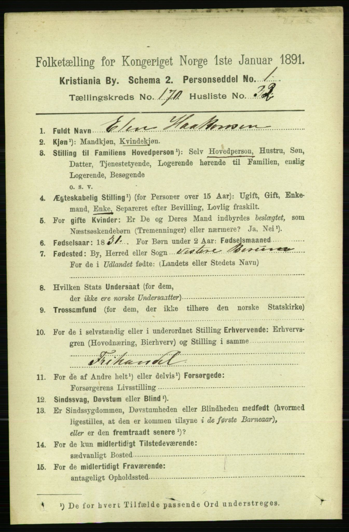 RA, 1891 census for 0301 Kristiania, 1891, p. 100551