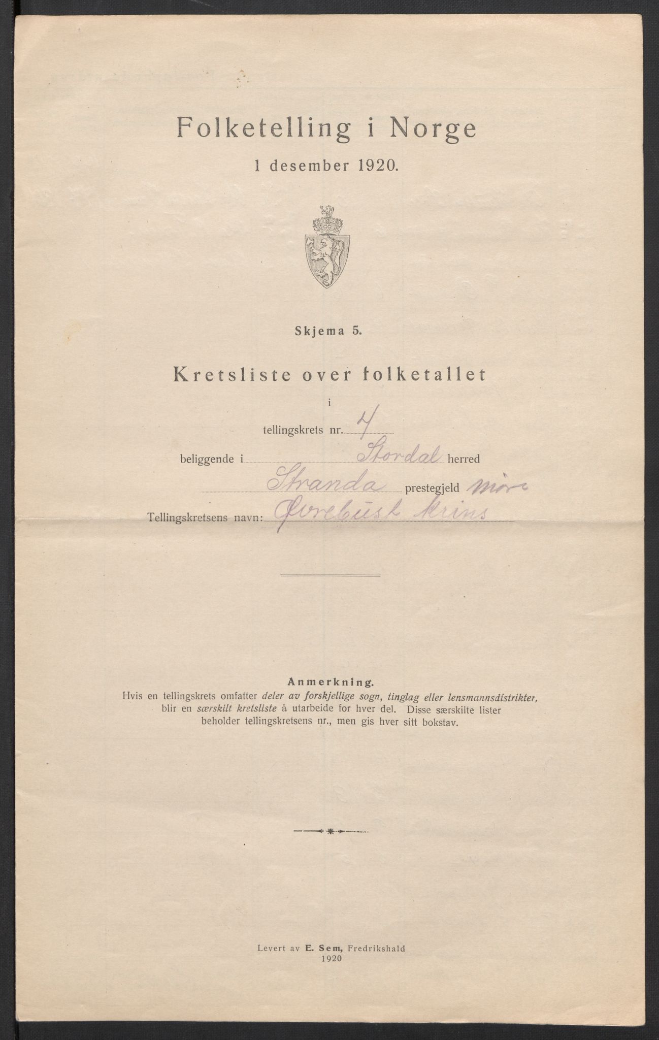 SAT, 1920 census for Stordal, 1920, p. 16