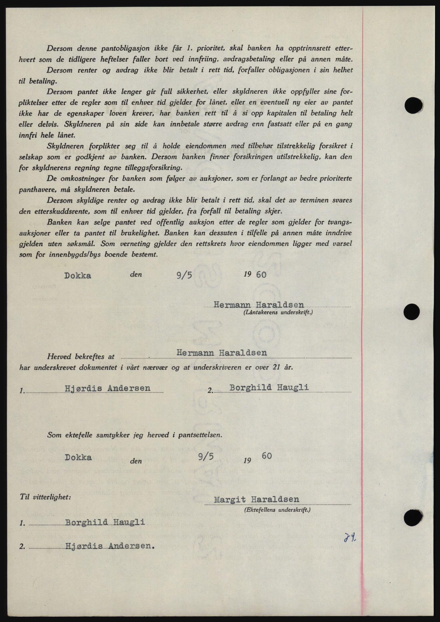 Hadeland og Land tingrett, SAH/TING-010/H/Hb/Hbc/L0043: Mortgage book no. B43, 1960-1960, Diary no: : 1706/1960