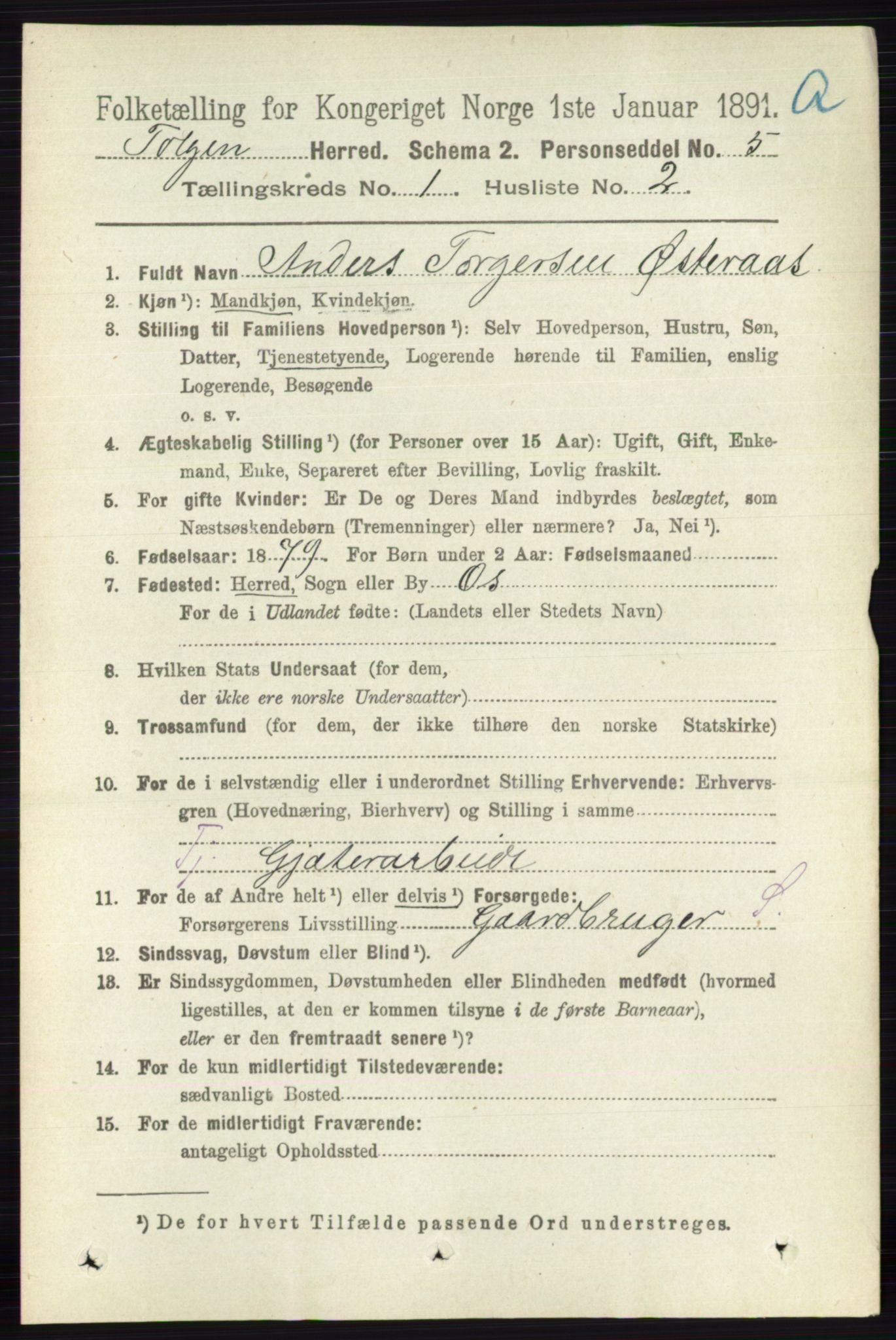 RA, 1891 census for 0436 Tolga, 1891, p. 80