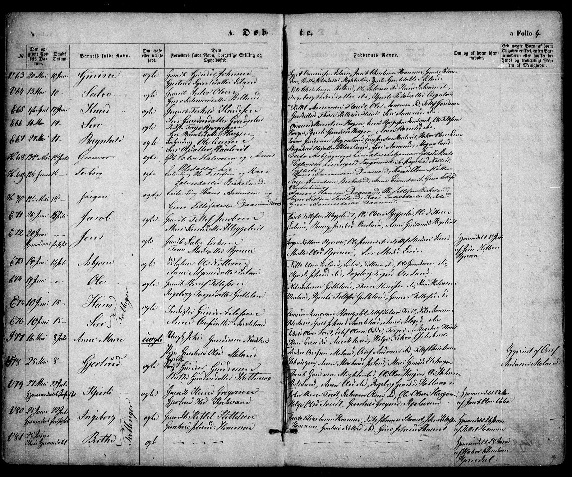 Evje sokneprestkontor, AV/SAK-1111-0008/F/Fa/Faa/L0006: Parish register (official) no. A 6, 1866-1884, p. 4