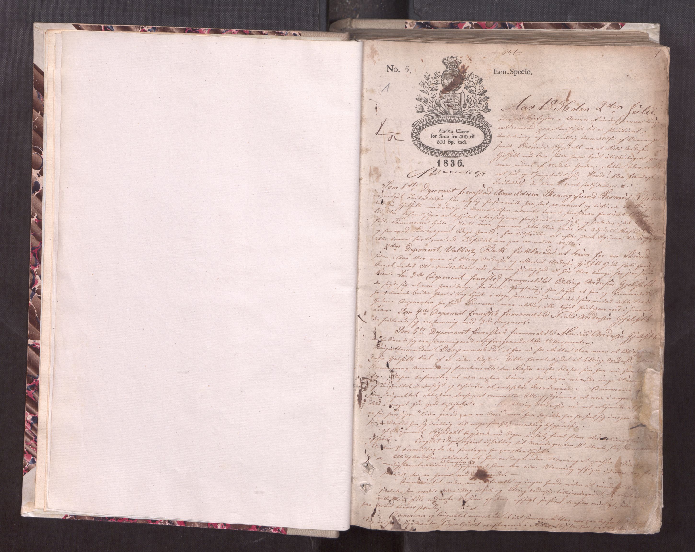 Molde byfogd, AV/SAT-A-0025/1/1A/L0003: Justisprotokoll, 1836-1841, p. 1a