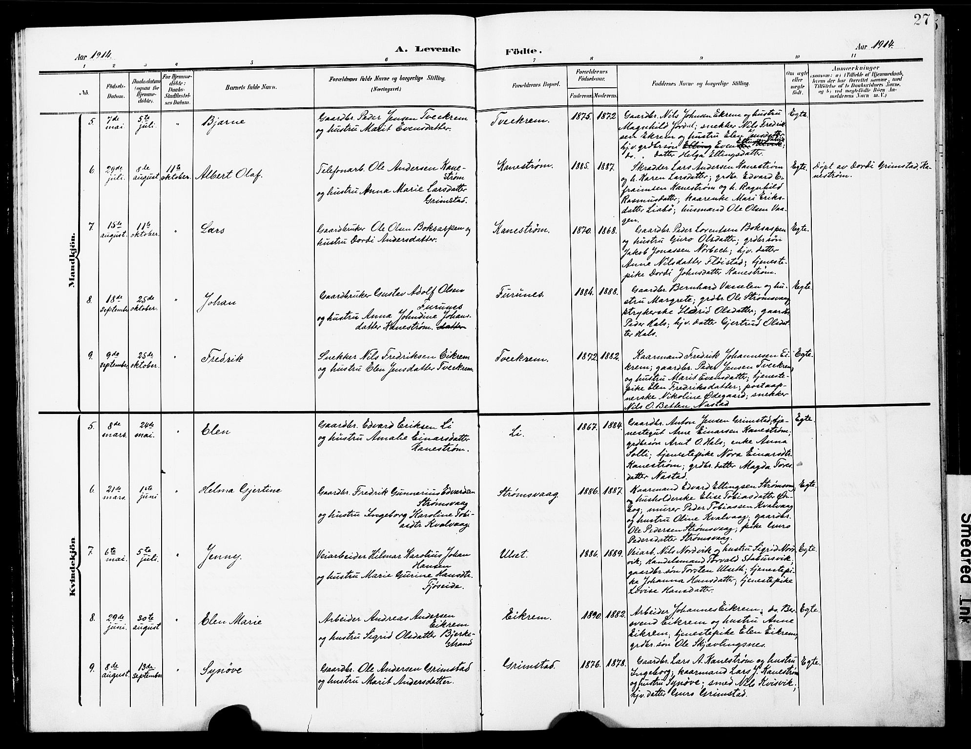 Ministerialprotokoller, klokkerbøker og fødselsregistre - Møre og Romsdal, AV/SAT-A-1454/587/L1001: Parish register (copy) no. 587C01, 1906-1927, p. 27