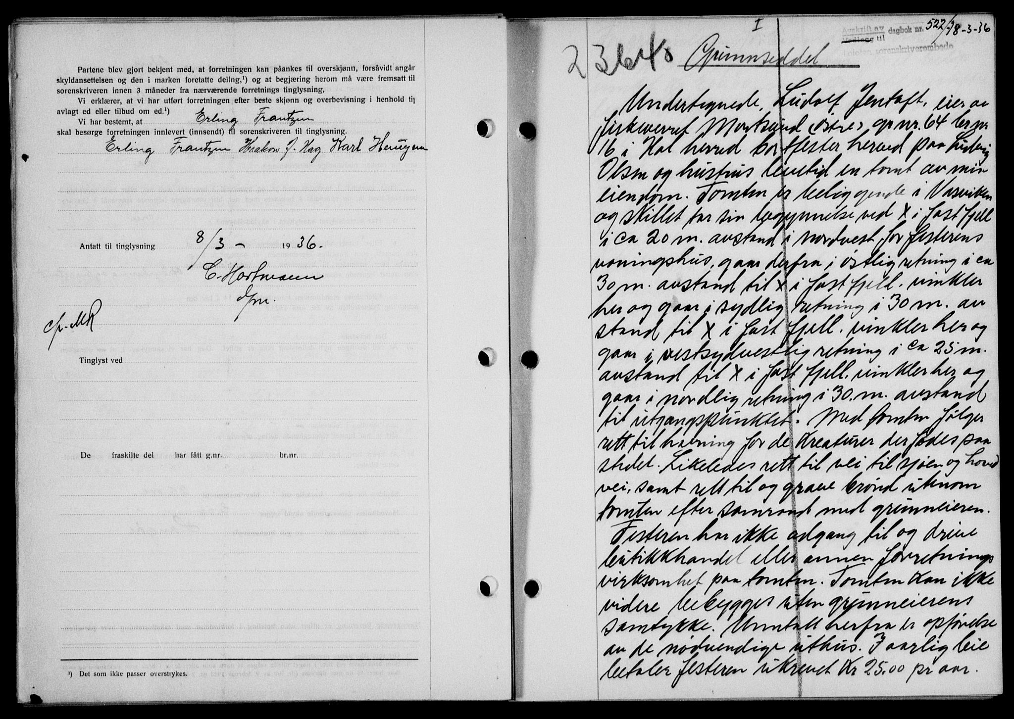Lofoten sorenskriveri, SAT/A-0017/1/2/2C/L0033b: Mortgage book no. 33b, 1936-1936, Diary no: : 522/1936