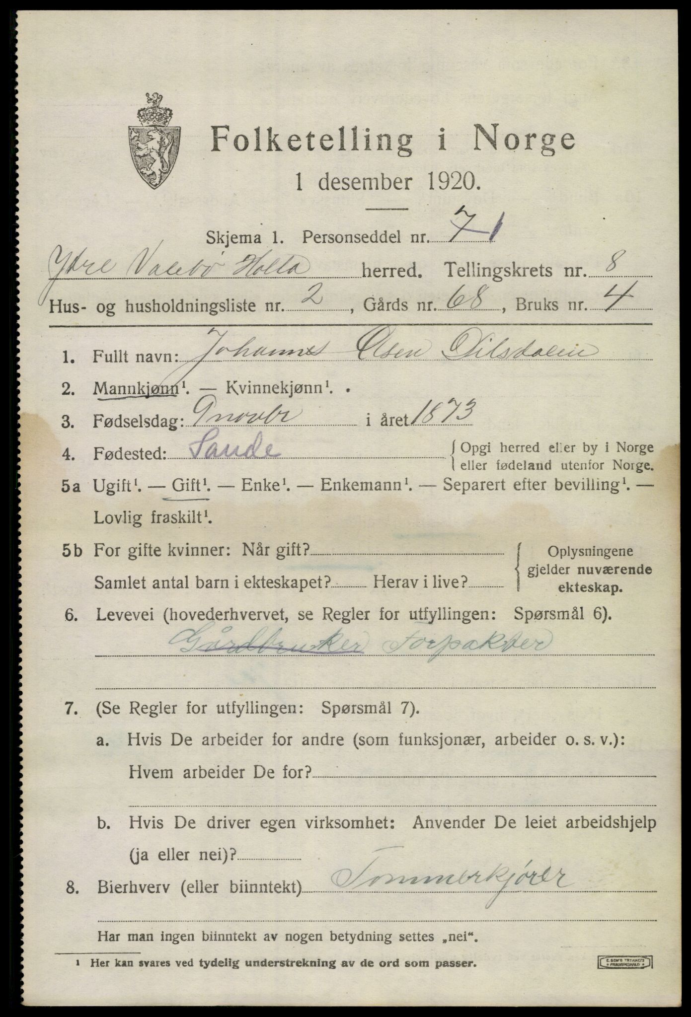 SAKO, 1920 census for Holla, 1920, p. 5319