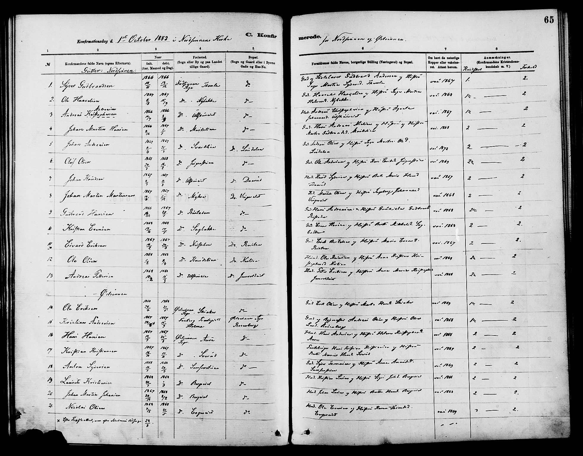 Nordre Land prestekontor, SAH/PREST-124/H/Ha/Haa/L0003: Parish register (official) no. 3, 1882-1896, p. 65