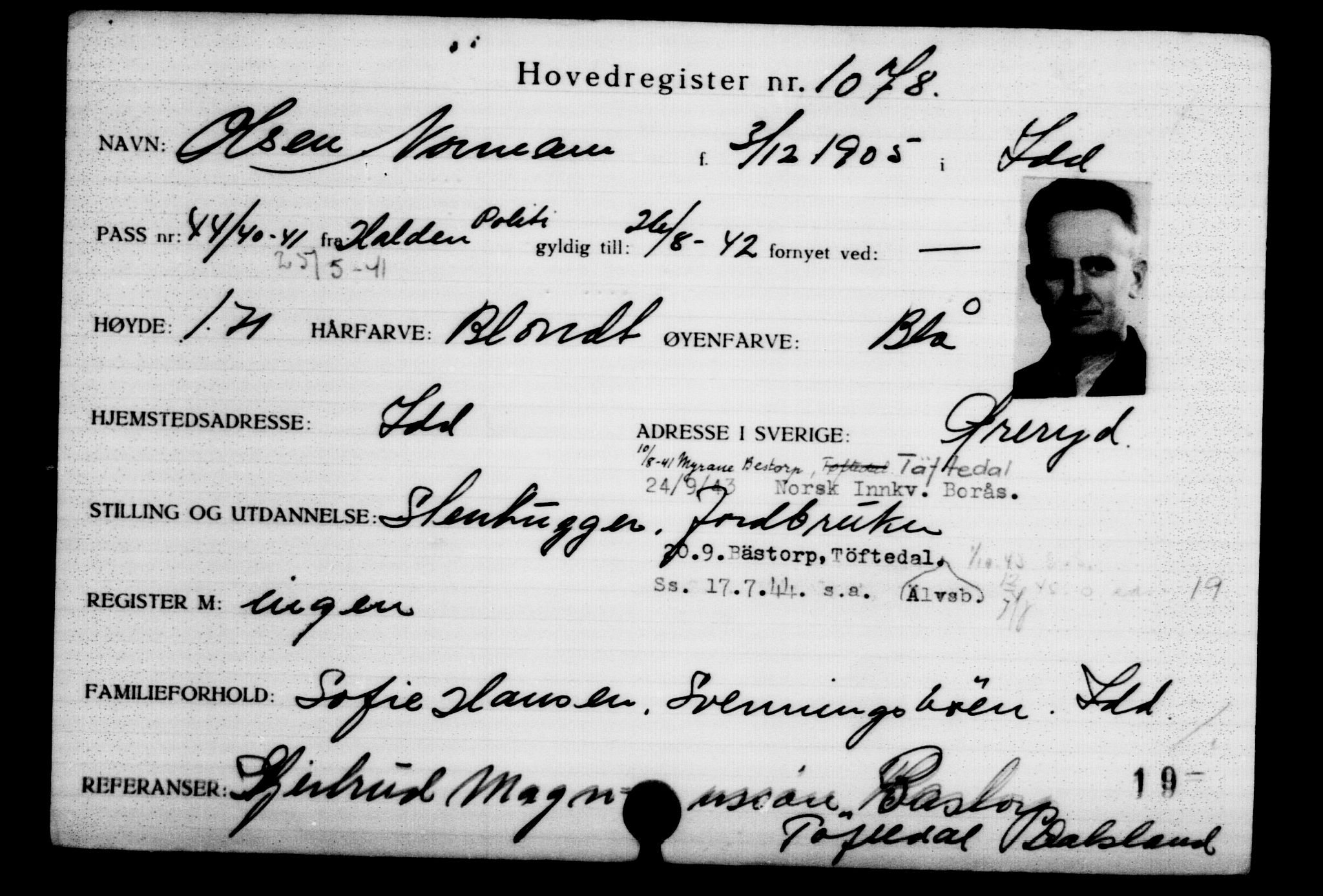 Utenriksstasjonene, Legasjonen i Stockholm, Flyktningkontoret, AV/RA-S-6753/V/Va/L0002: Kjesäterkartoteket, flyktninger med registreringsnr. 1001-2000, 1940-1945, p. 132