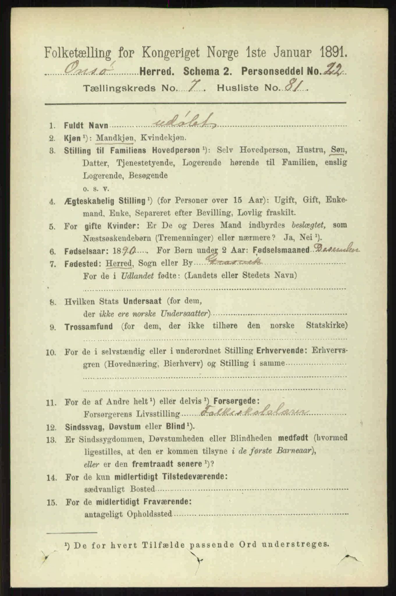 RA, 1891 census for 0134 Onsøy, 1891, p. 7288