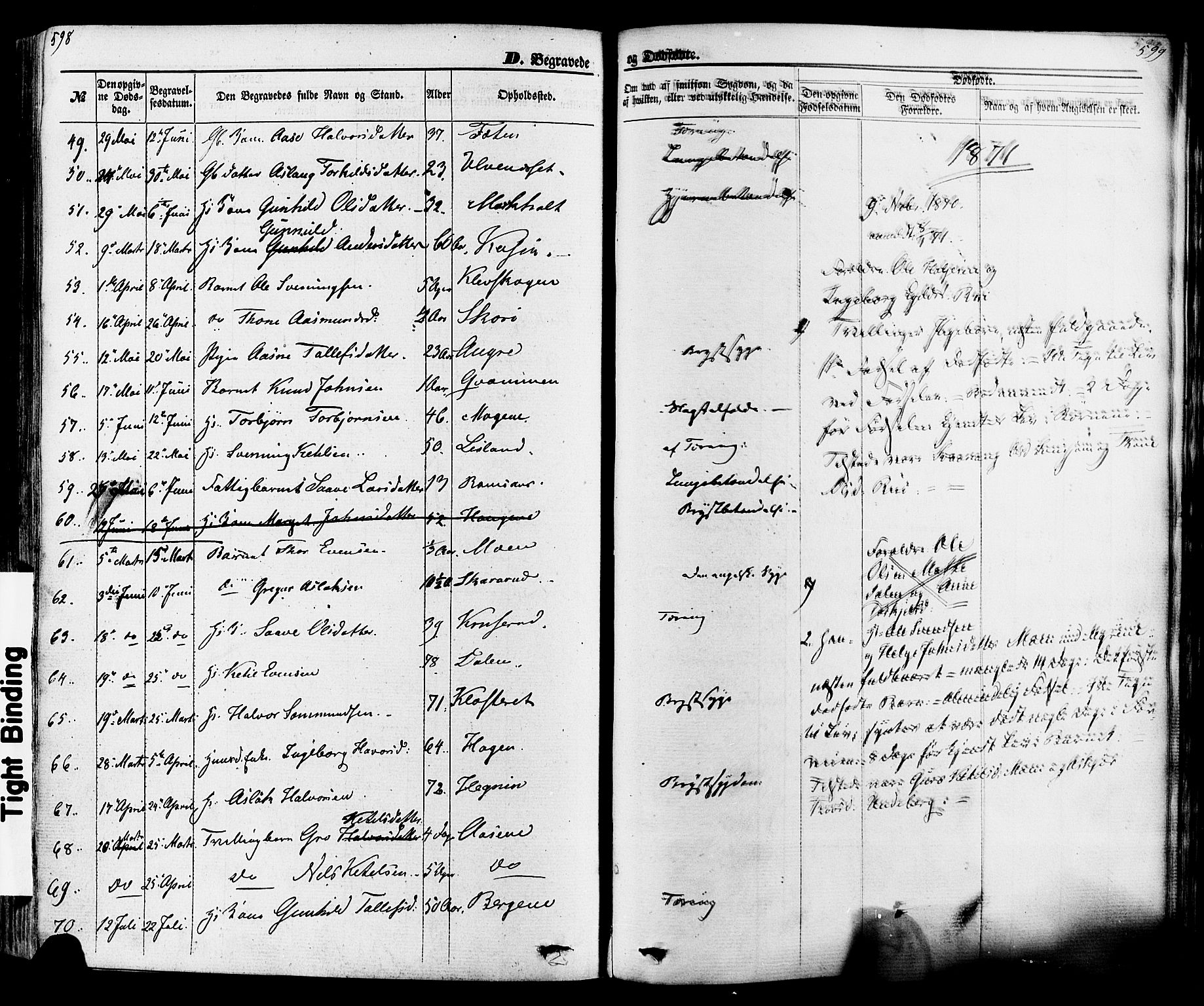 Seljord kirkebøker, SAKO/A-20/F/Fa/L0013: Parish register (official) no. I 13, 1866-1876, p. 598-599