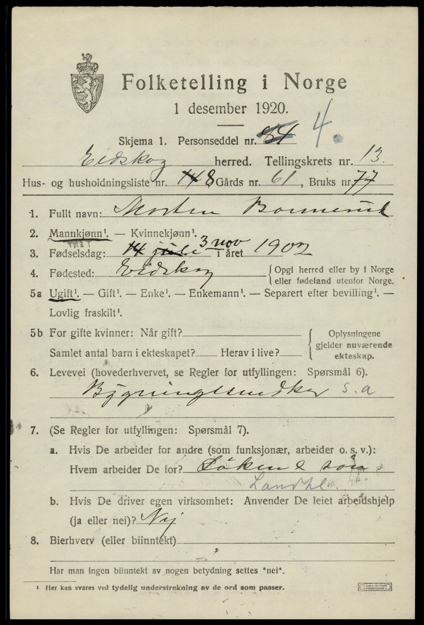 SAH, 1920 census for Eidskog, 1920, p. 12237