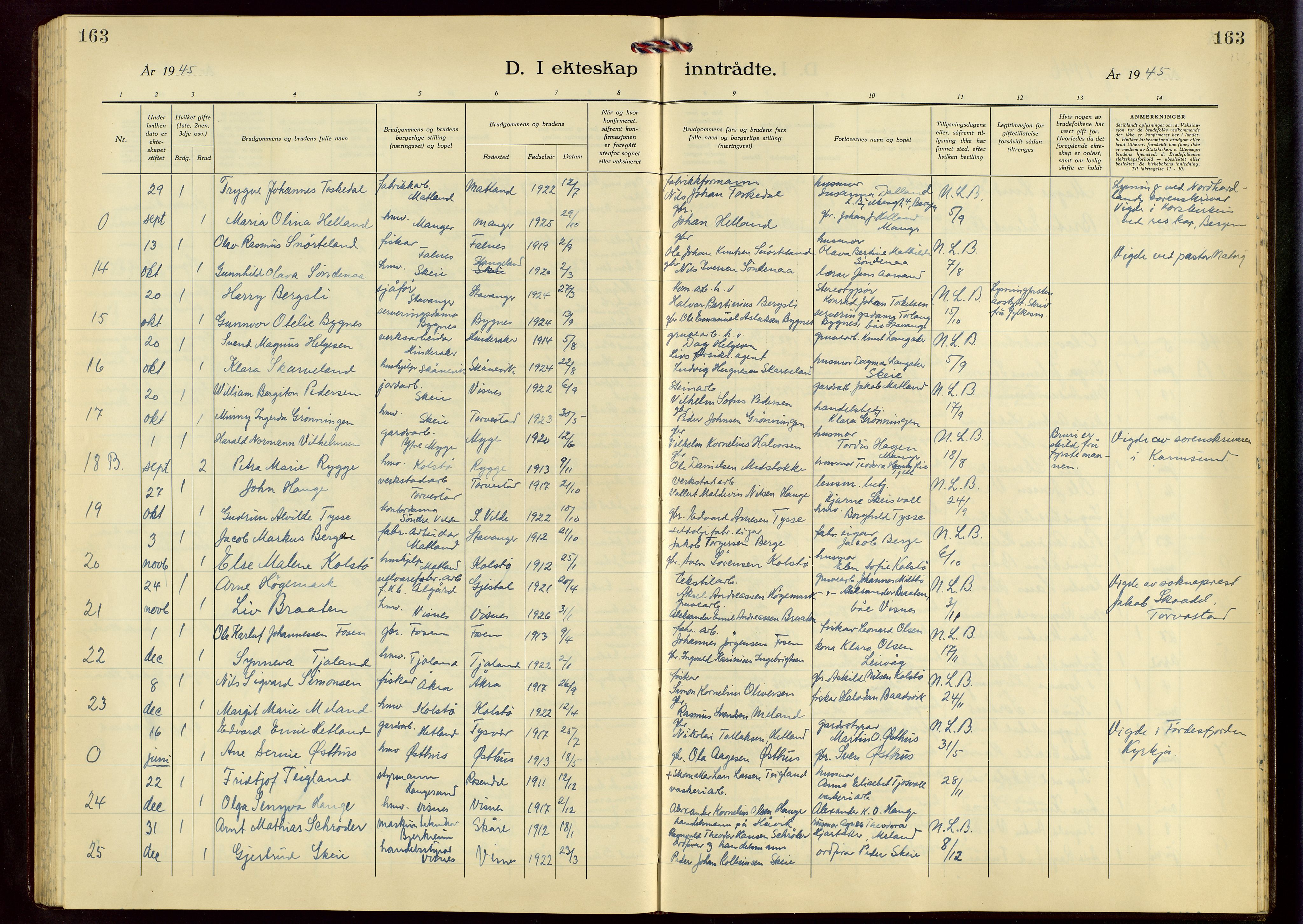 Avaldsnes sokneprestkontor, AV/SAST-A -101851/H/Ha/Hab/L0009: Parish register (copy) no. B 9, 1940-1958, p. 163