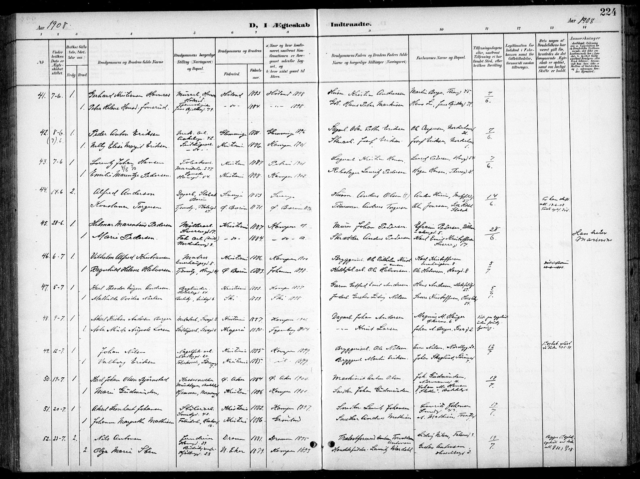 Kampen prestekontor Kirkebøker, SAO/A-10853/F/Fa/L0009: Parish register (official) no. I 9, 1899-1911, p. 224
