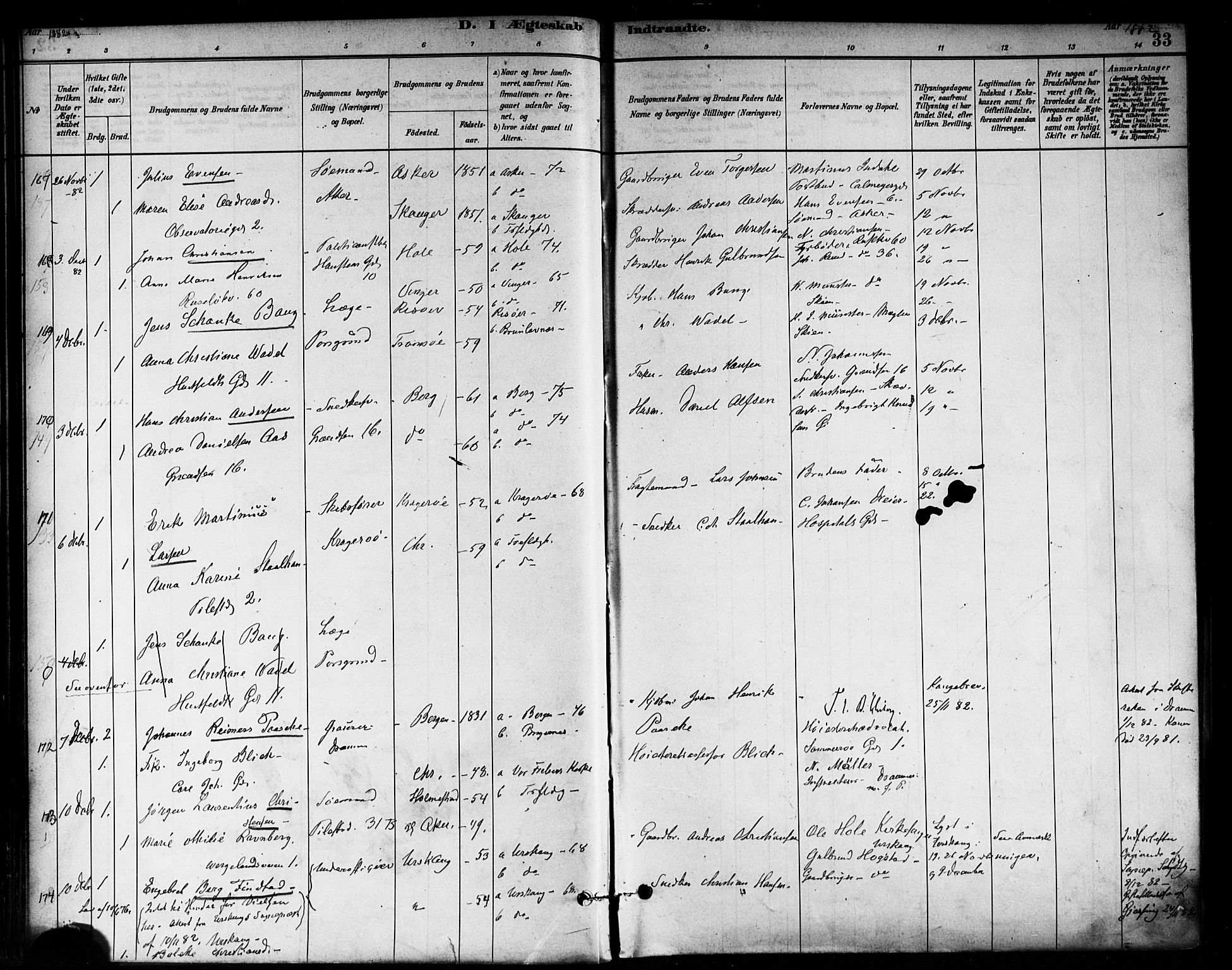 Trefoldighet prestekontor Kirkebøker, SAO/A-10882/F/Fc/L0003: Parish register (official) no. III 3, 1881-1891, p. 33