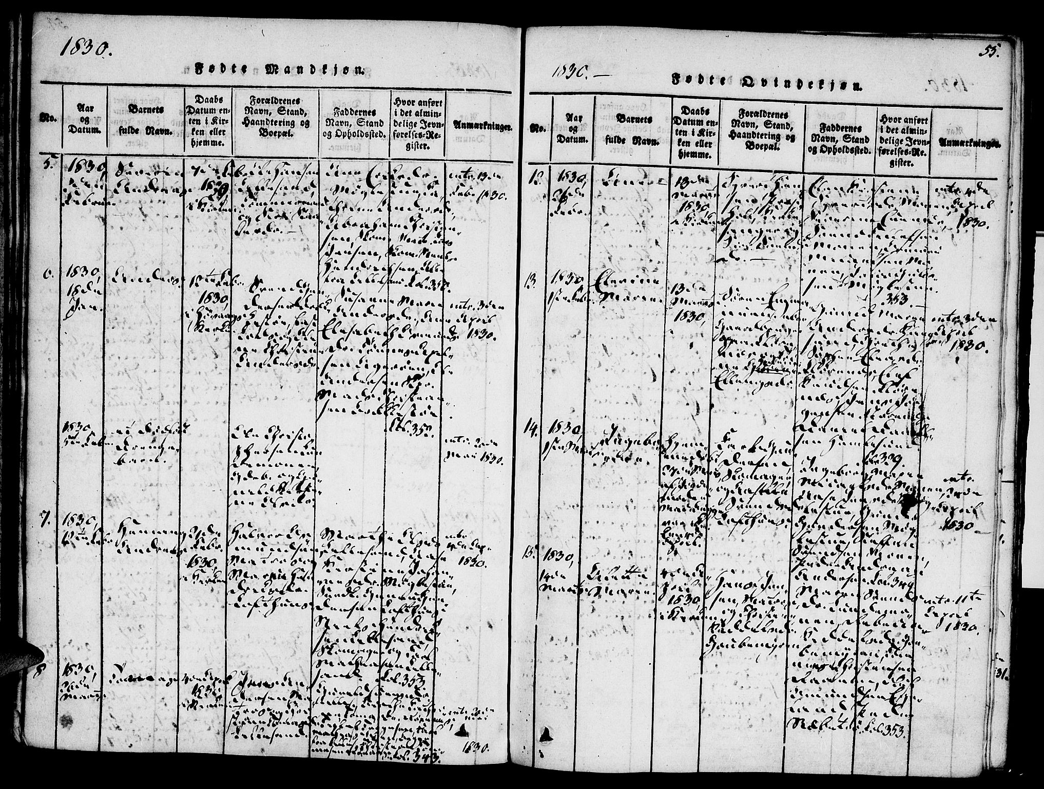 Vestre Moland sokneprestkontor, AV/SAK-1111-0046/F/Fa/Fab/L0003: Parish register (official) no. A 3, 1816-1843, p. 55