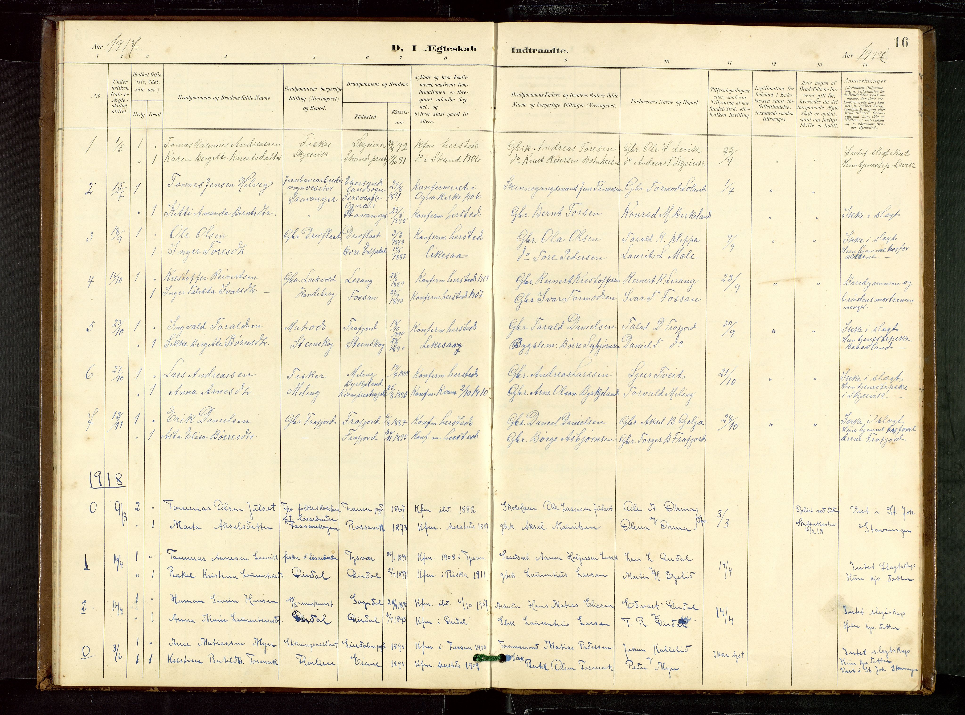 Høgsfjord sokneprestkontor, SAST/A-101624/H/Ha/Hab/L0010: Parish register (copy) no. B 10, 1900-1922, p. 16