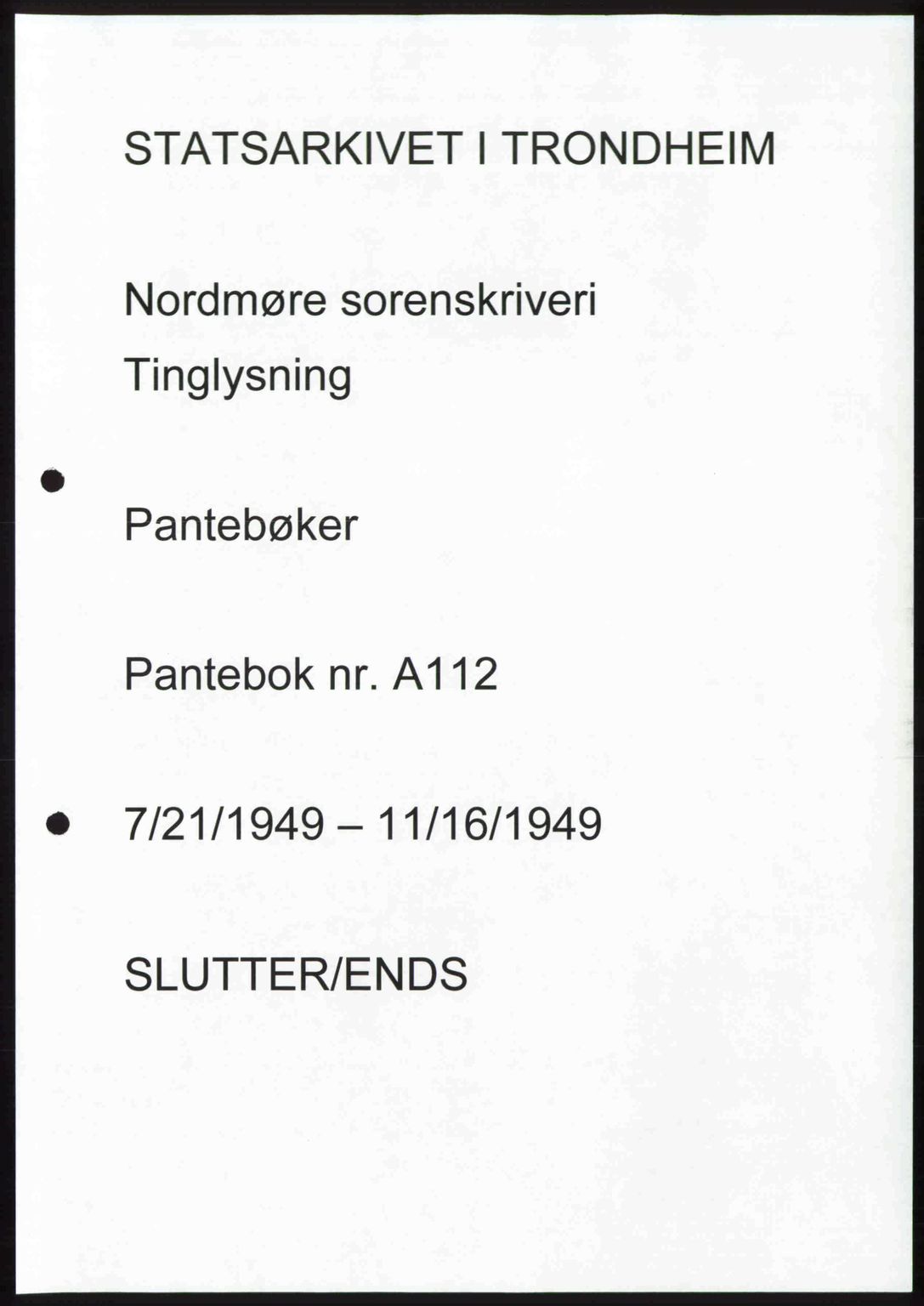 Nordmøre sorenskriveri, AV/SAT-A-4132/1/2/2Ca: Mortgage book no. A112, 1949-1949