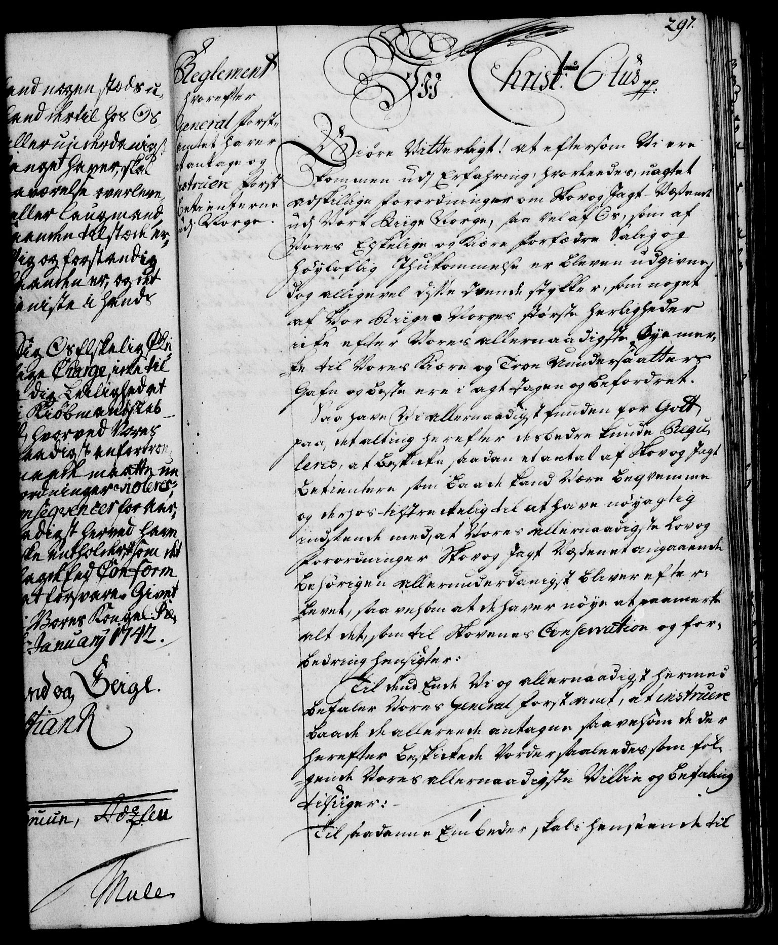 Rentekammeret, Kammerkanselliet, RA/EA-3111/G/Gg/Ggi/L0002: Norsk instruksjonsprotokoll med register (merket RK 53.35), 1729-1751, p. 297