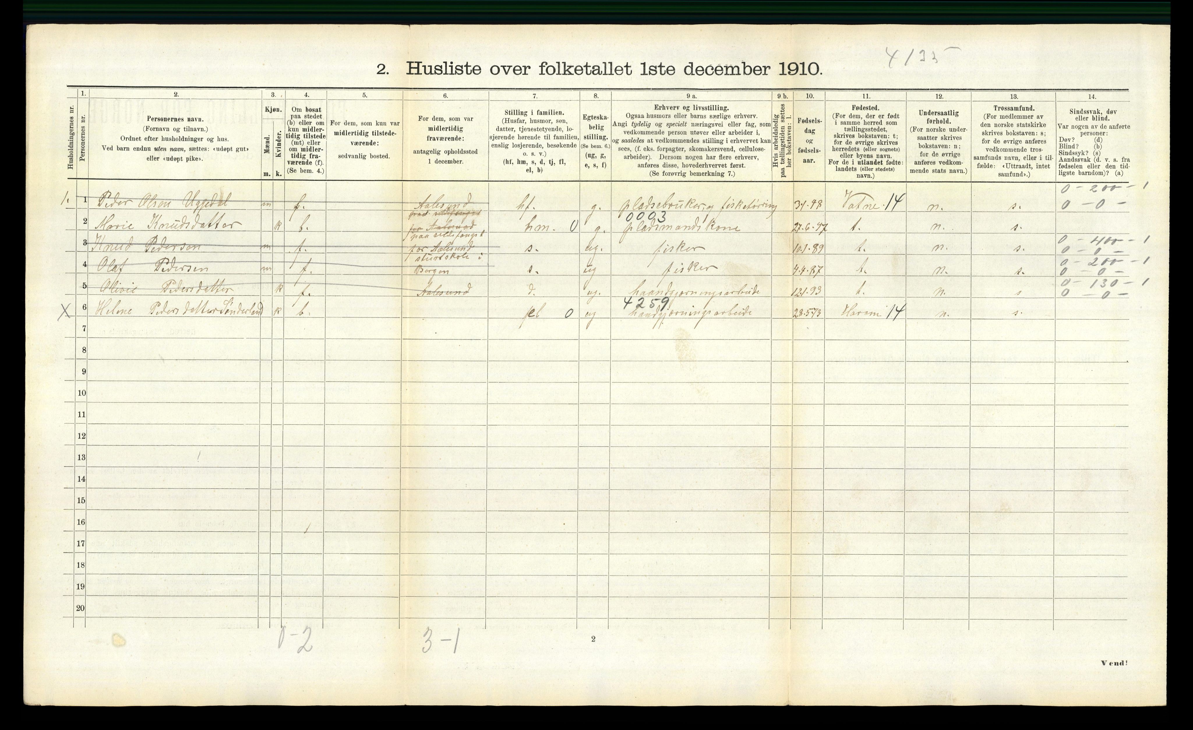 RA, 1910 census for Borgund, 1910, p. 1846