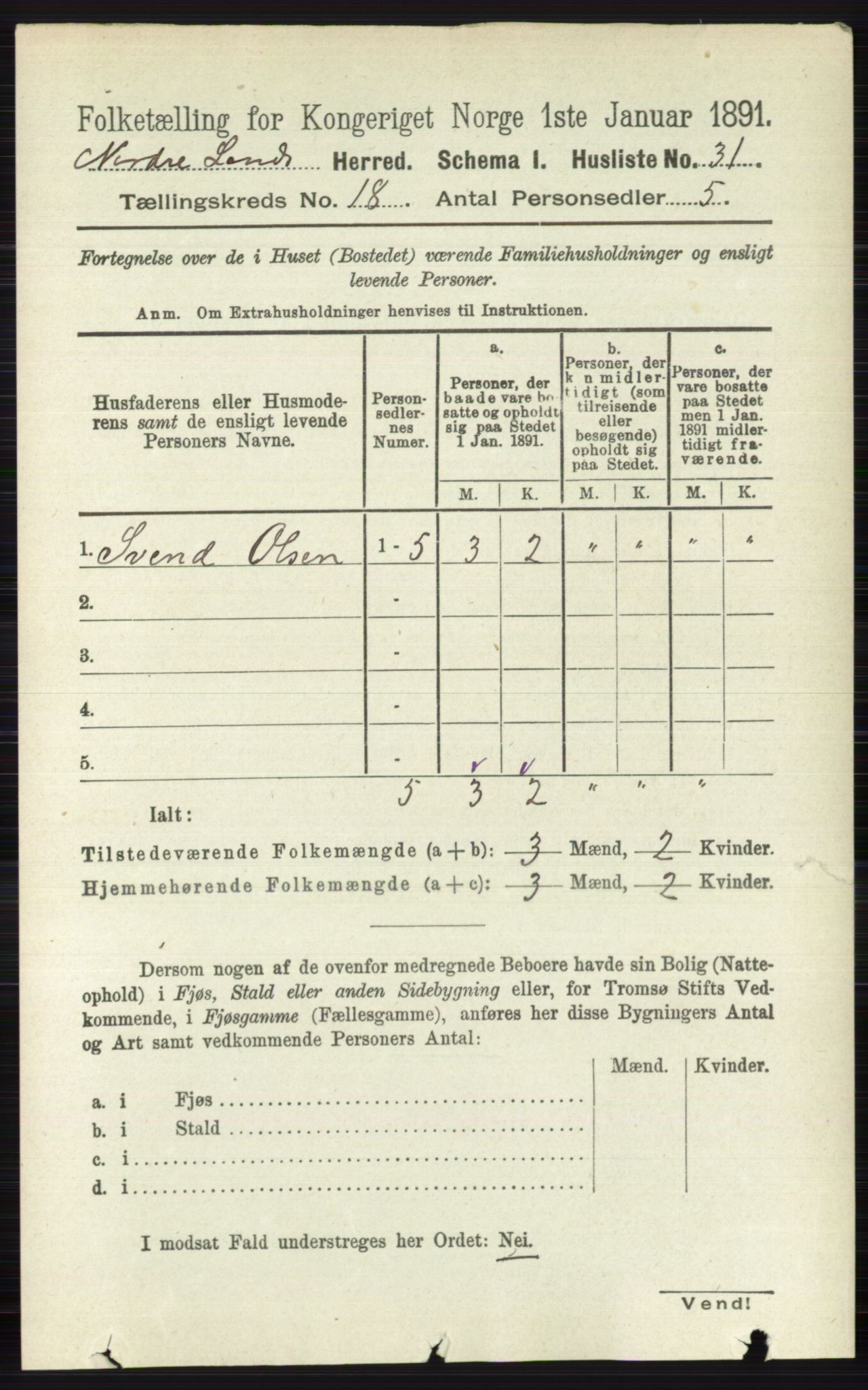 RA, 1891 census for 0538 Nordre Land, 1891, p. 4384