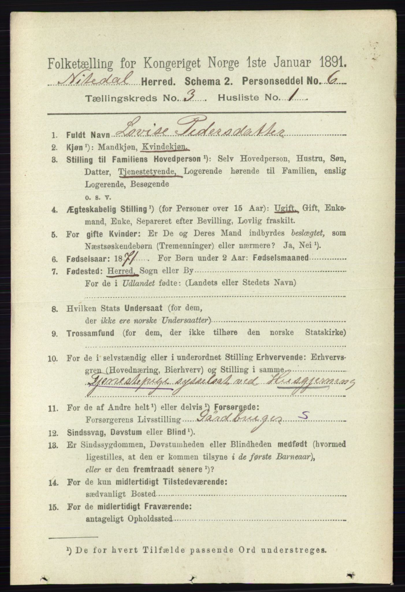 RA, 1891 census for 0233 Nittedal, 1891, p. 1208