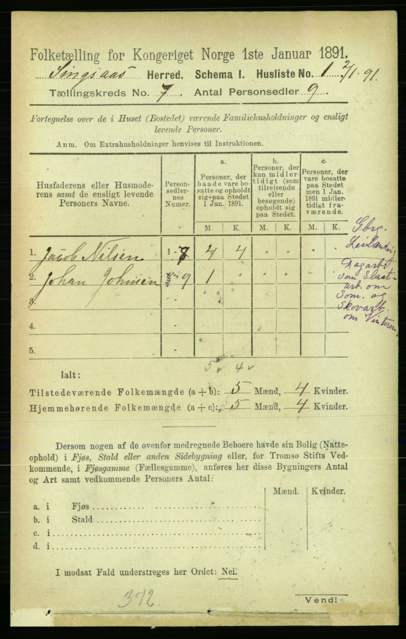 RA, 1891 census for 1646 Singsås, 1891, p. 1562