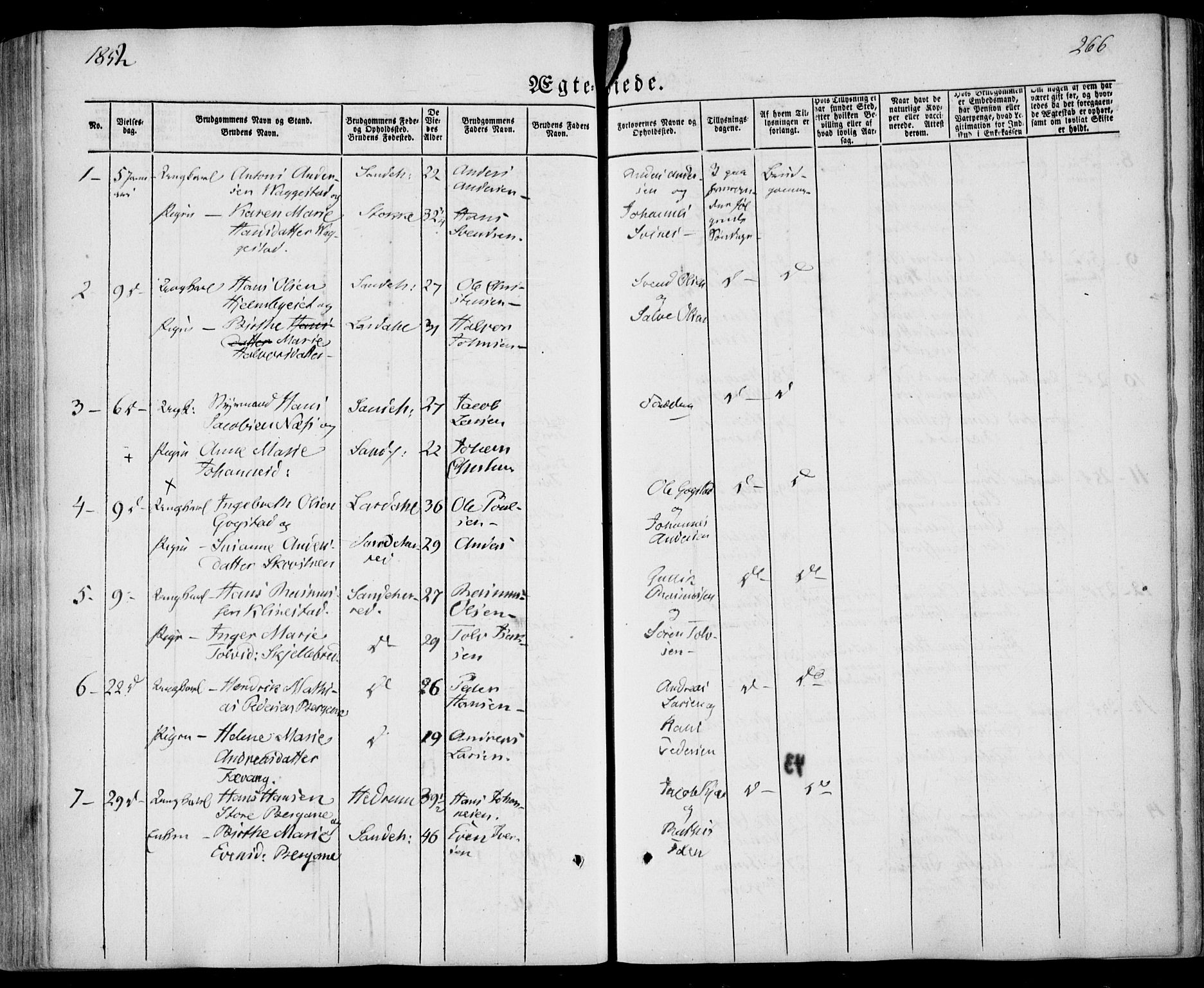 Sandar kirkebøker, SAKO/A-243/F/Fa/L0006: Parish register (official) no. 6, 1847-1860, p. 266
