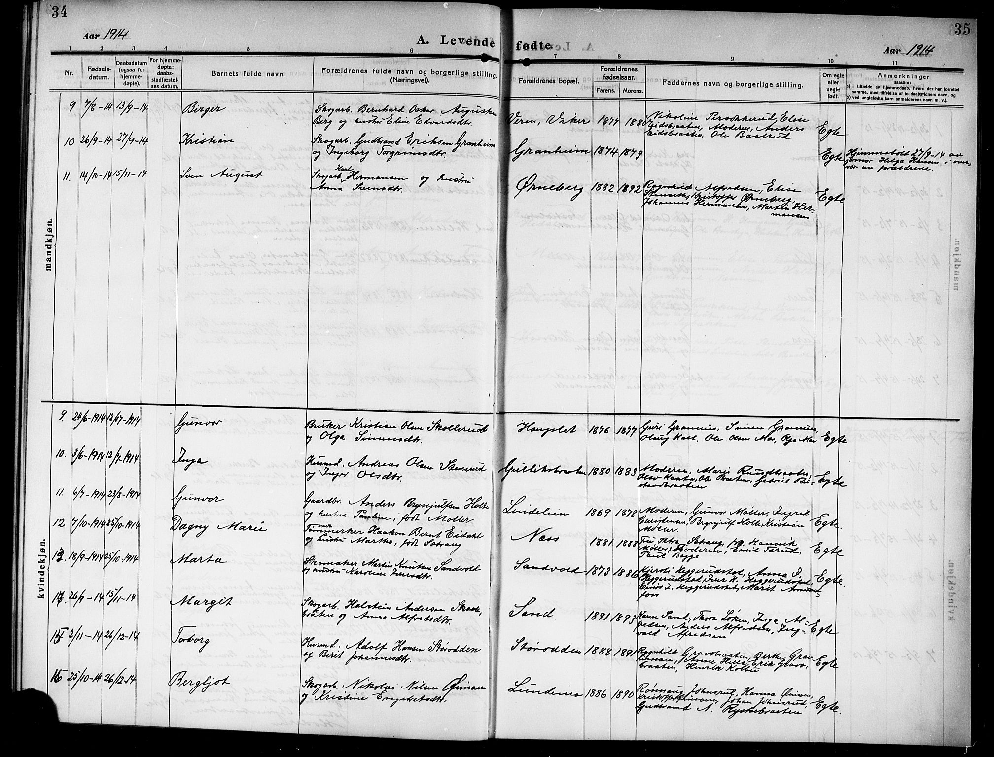 Ådal kirkebøker, SAKO/A-248/G/Gb/L0002: Parish register (copy) no. II 2, 1909-1920, p. 34-35