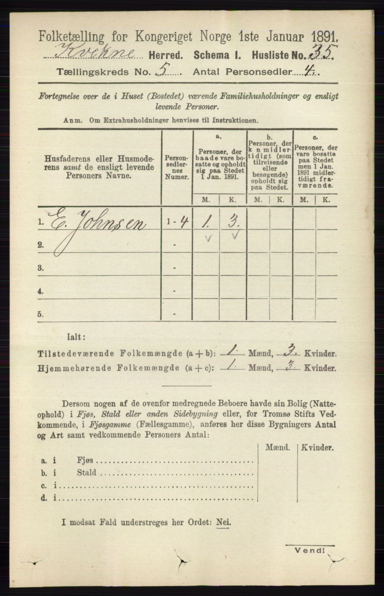 RA, 1891 census for 0440 Kvikne, 1891, p. 1328