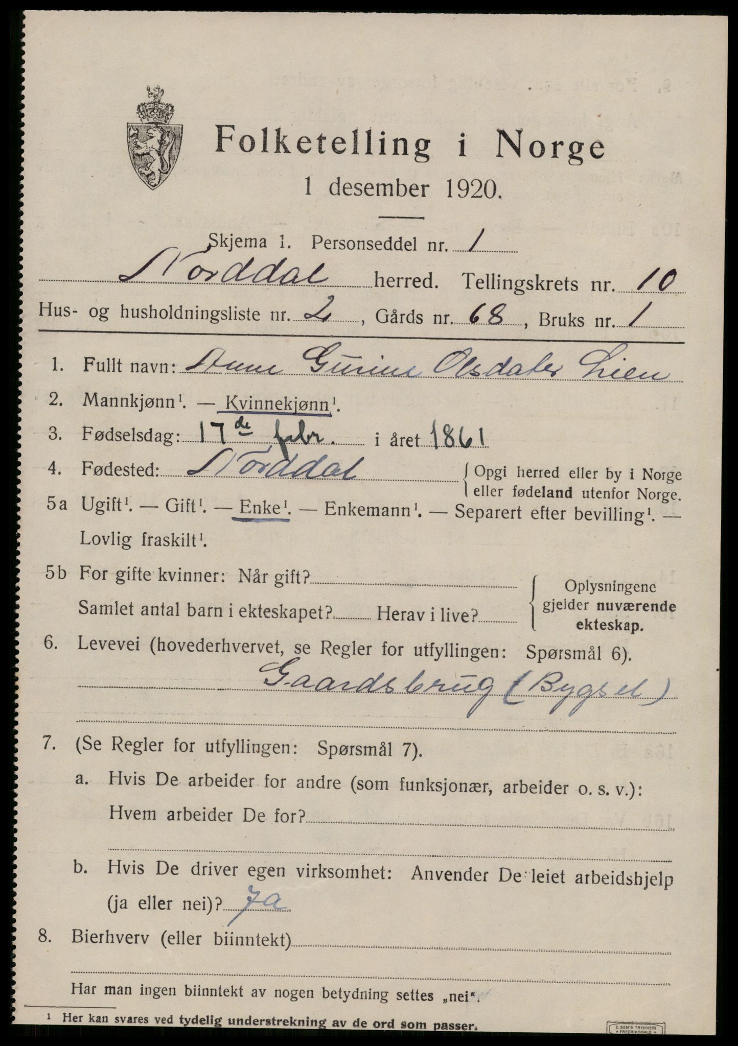 SAT, 1920 census for Norddal, 1920, p. 5379