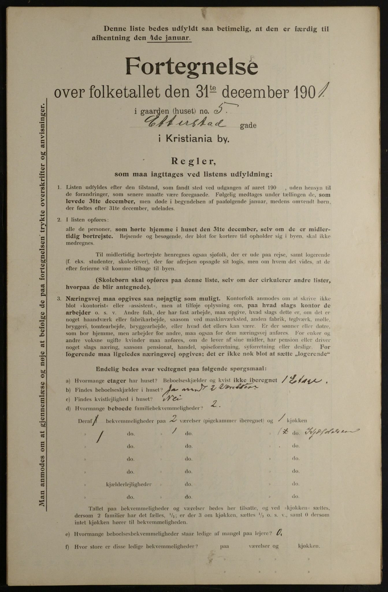 OBA, Municipal Census 1901 for Kristiania, 1901, p. 3595