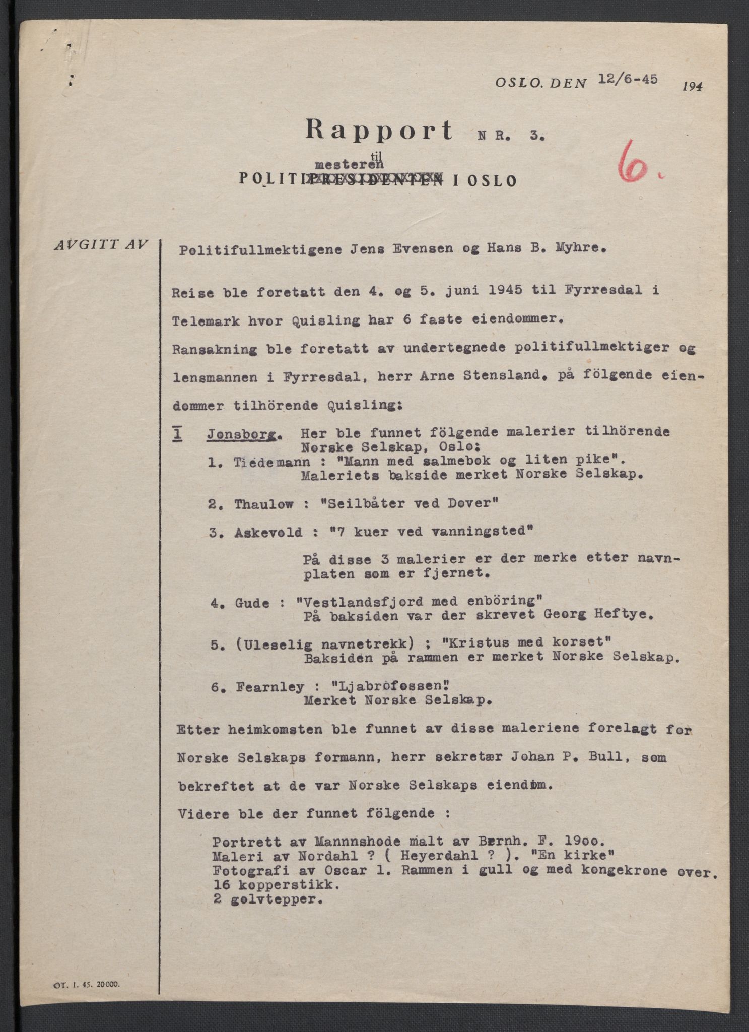 Landssvikarkivet, Oslo politikammer, AV/RA-S-3138-01/D/Da/L0003: Dnr. 29, 1945, p. 2824