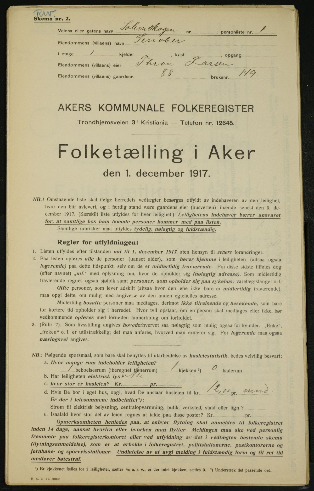 OBA, Municipal Census 1917 for Aker, 1917, p. 14008