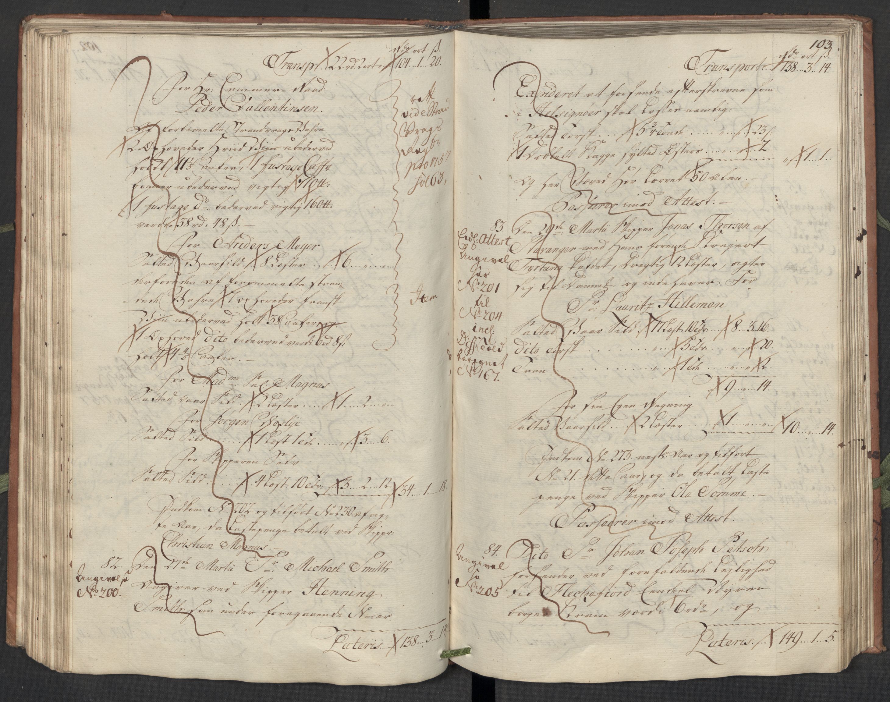 Generaltollkammeret, tollregnskaper, AV/RA-EA-5490/R22/L0018/0001: Tollregnskaper Stavanger / Hovedtollbok, 1756, p. 102b-103a
