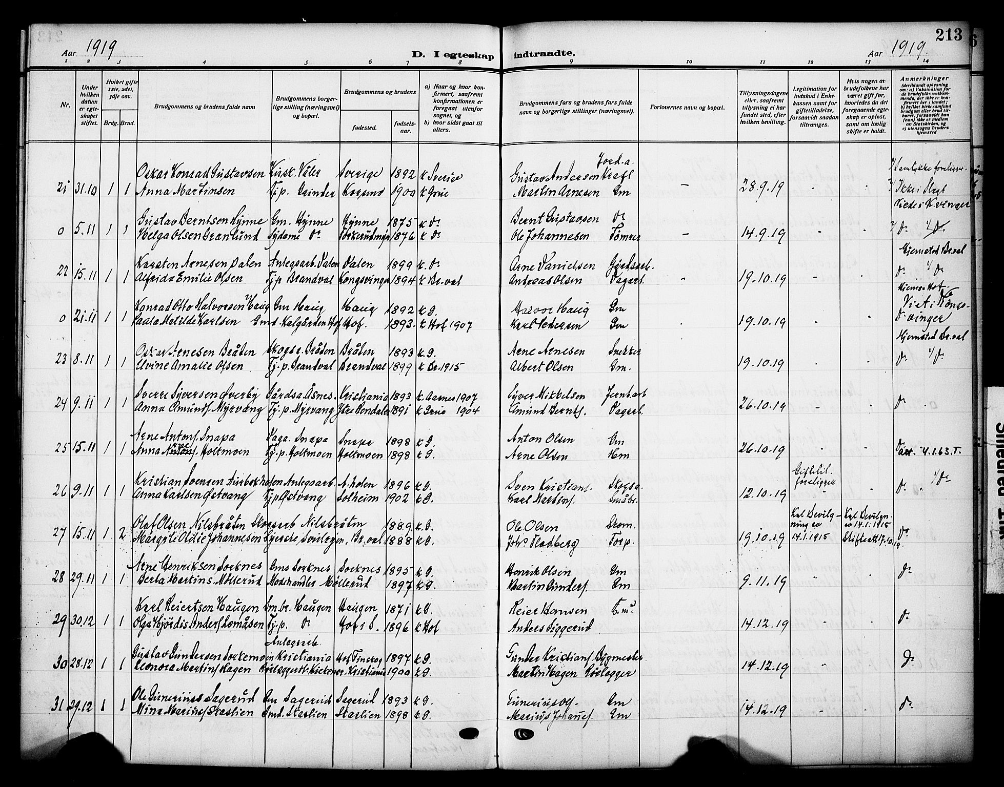 Grue prestekontor, SAH/PREST-036/H/Ha/Haa/L0015: Parish register (official) no. 15, 1911-1922, p. 213