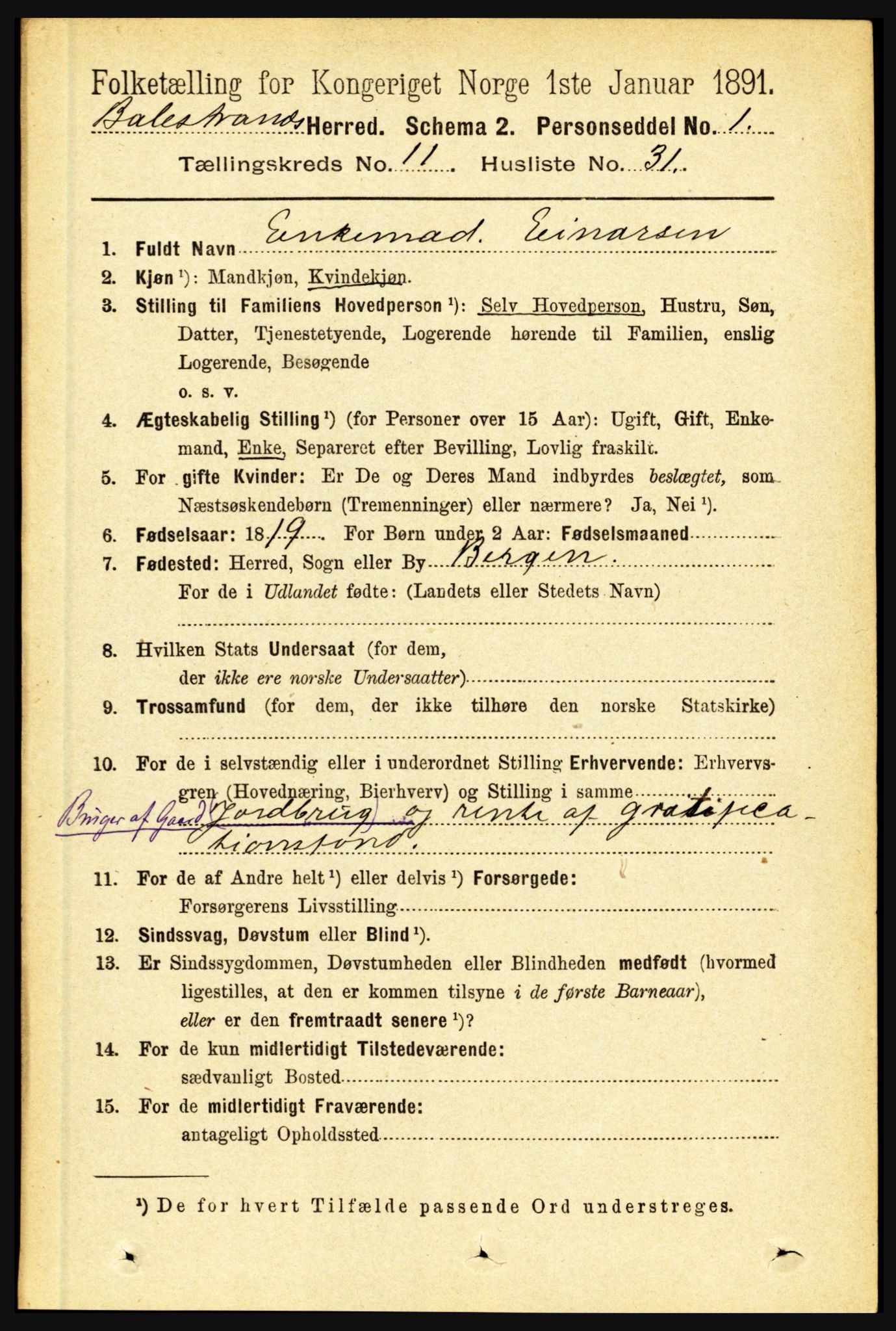 RA, 1891 census for 1418 Balestrand, 1891, p. 2646