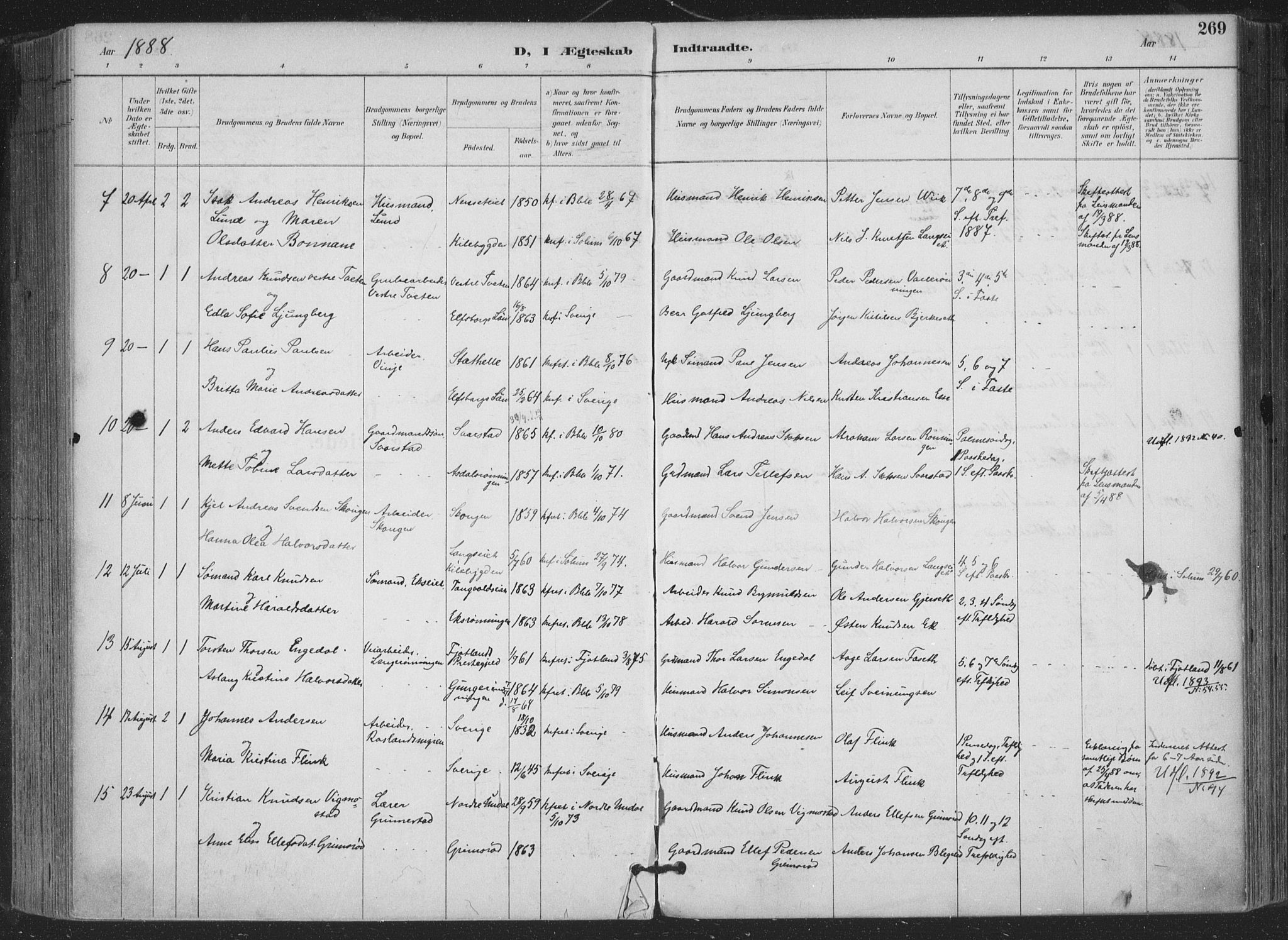 Bamble kirkebøker, SAKO/A-253/F/Fa/L0008: Parish register (official) no. I 8, 1888-1900, p. 269