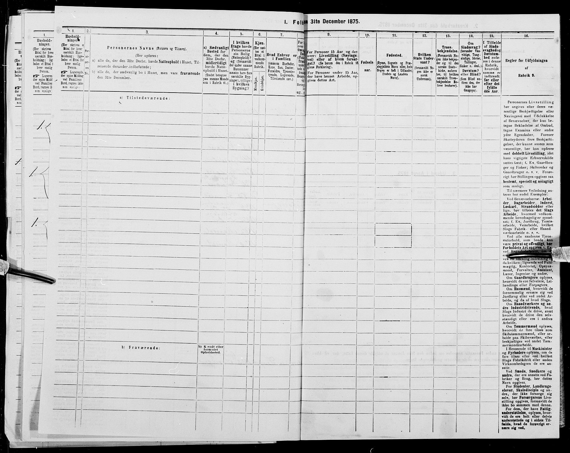 SAK, 1875 census for 1001P Kristiansand, 1875, p. 170