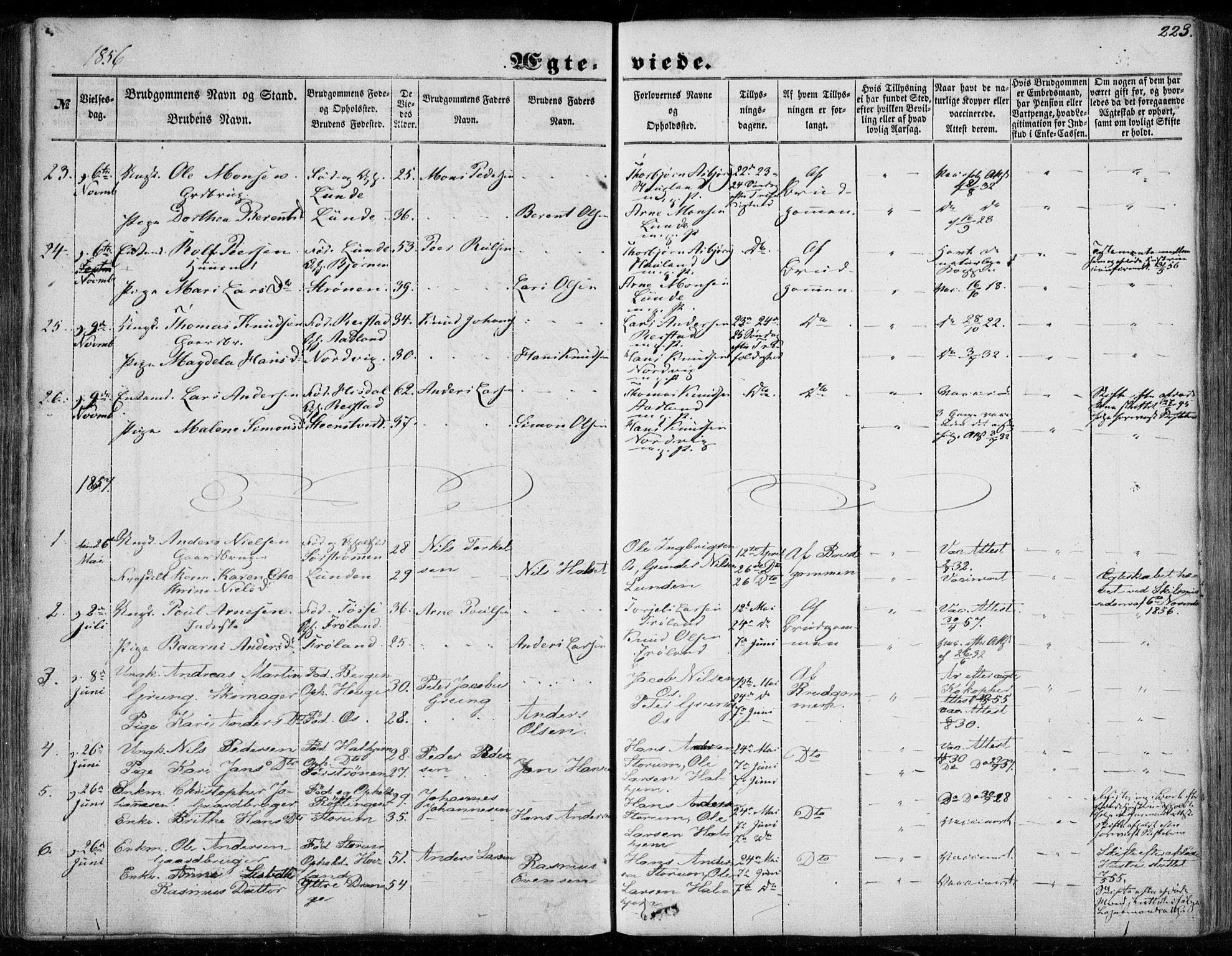 Os sokneprestembete, SAB/A-99929: Parish register (official) no. A 16, 1851-1859, p. 223