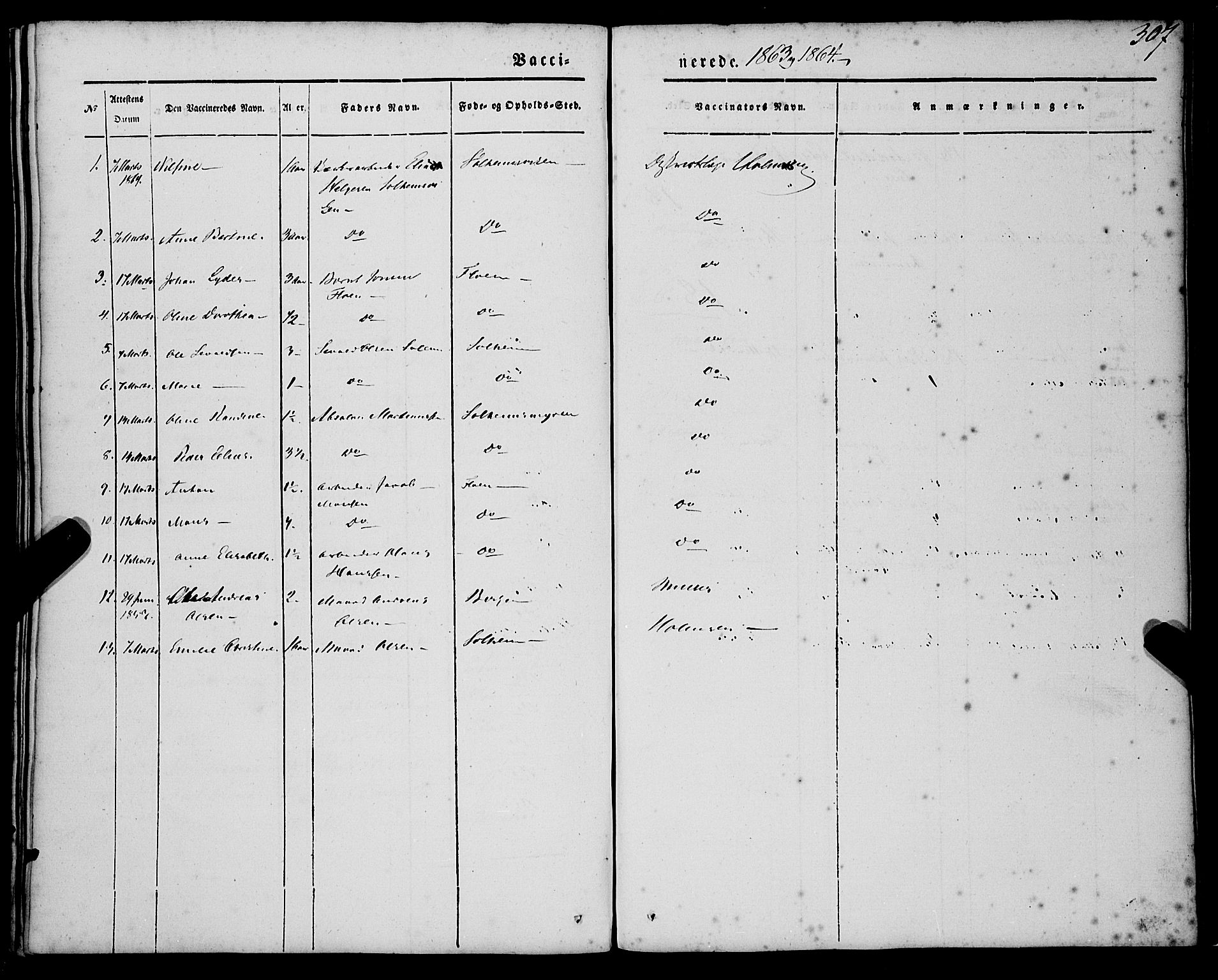 St. Jørgens hospital og Årstad sokneprestembete, SAB/A-99934: Parish register (official) no. A 4, 1844-1863, p. 307