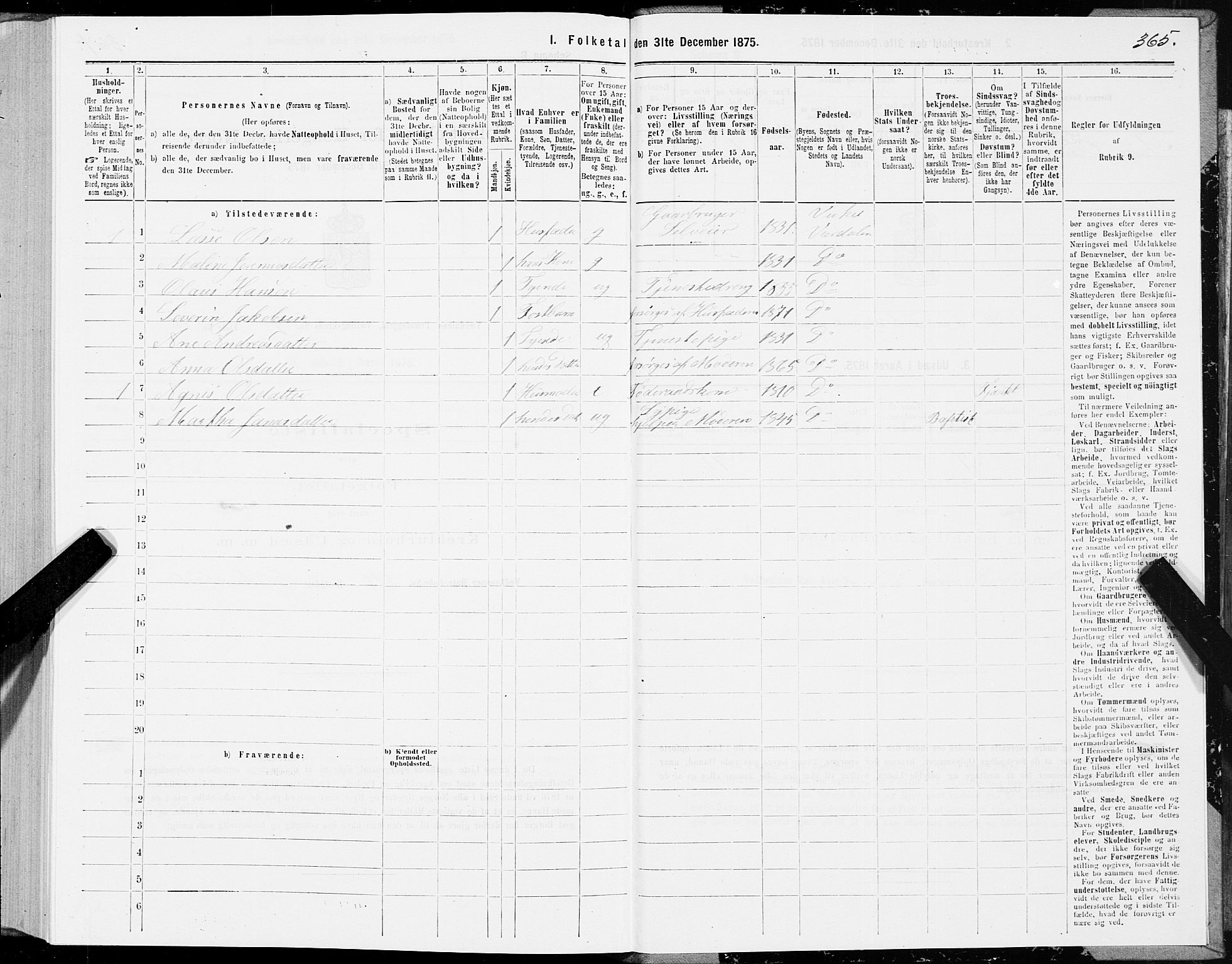 SAT, 1875 census for 1721P Verdal, 1875, p. 5365