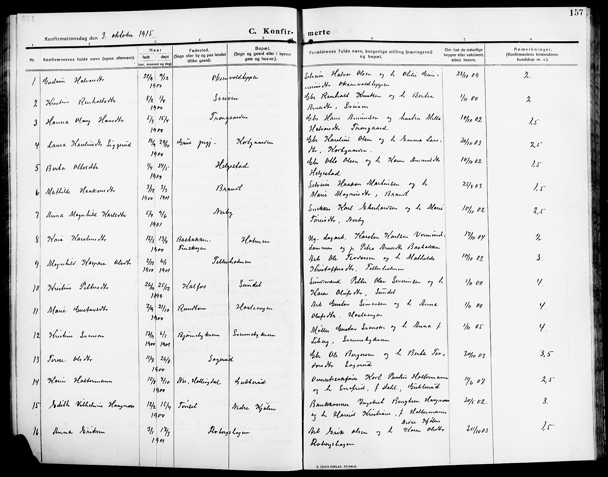 Åsnes prestekontor, AV/SAH-PREST-042/H/Ha/Hab/L0007: Parish register (copy) no. 7, 1909-1926, p. 157