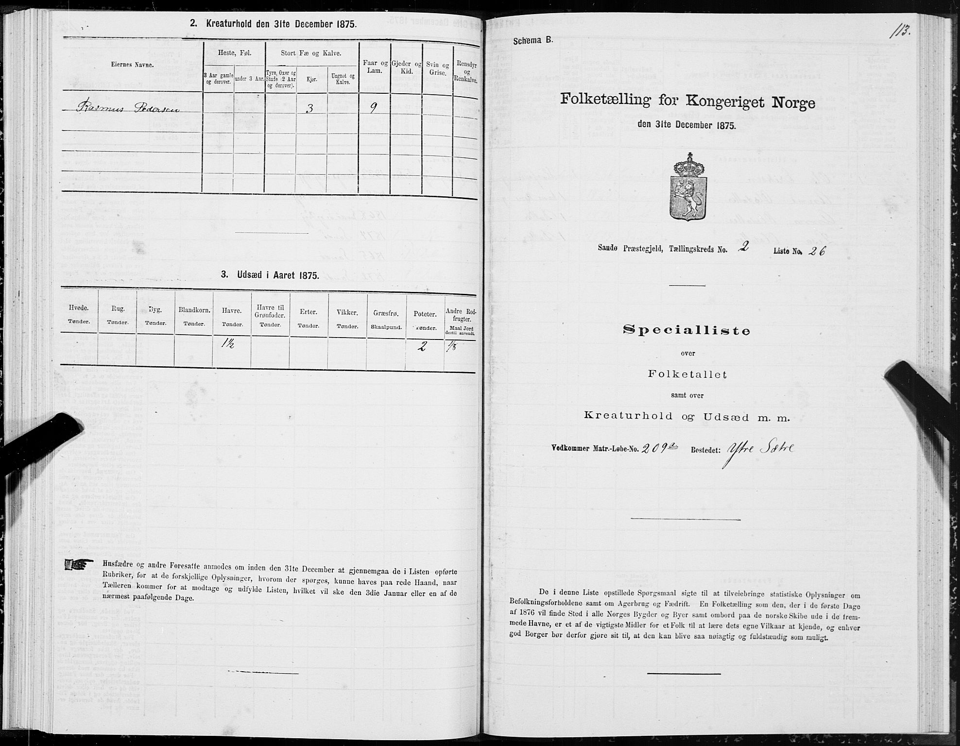 SAT, 1875 census for 1514P Sande, 1875, p. 1113