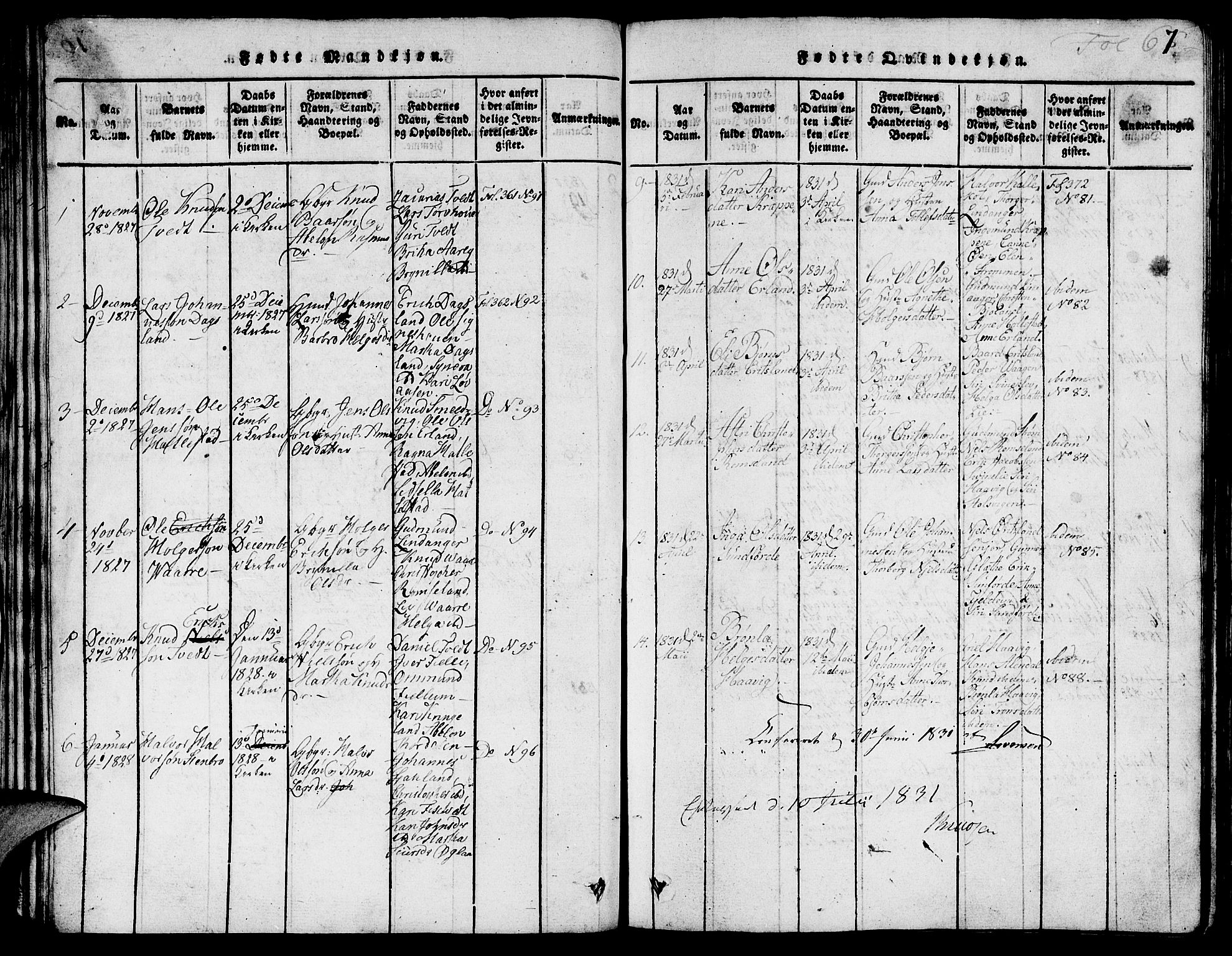 Skjold sokneprestkontor, AV/SAST-A-101847/H/Ha/Hab/L0001: Parish register (copy) no. B 1, 1815-1835, p. 67