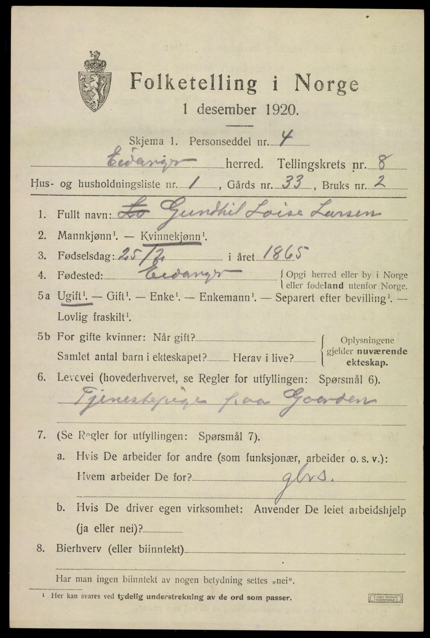 SAKO, 1920 census for Eidanger, 1920, p. 5438