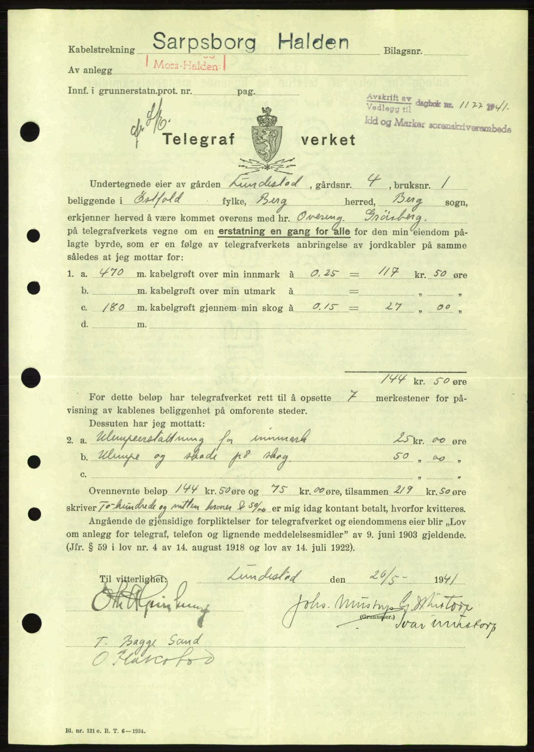 Idd og Marker sorenskriveri, AV/SAO-A-10283/G/Gb/Gbb/L0004: Mortgage book no. A4, 1940-1941, Diary no: : 1177/1941